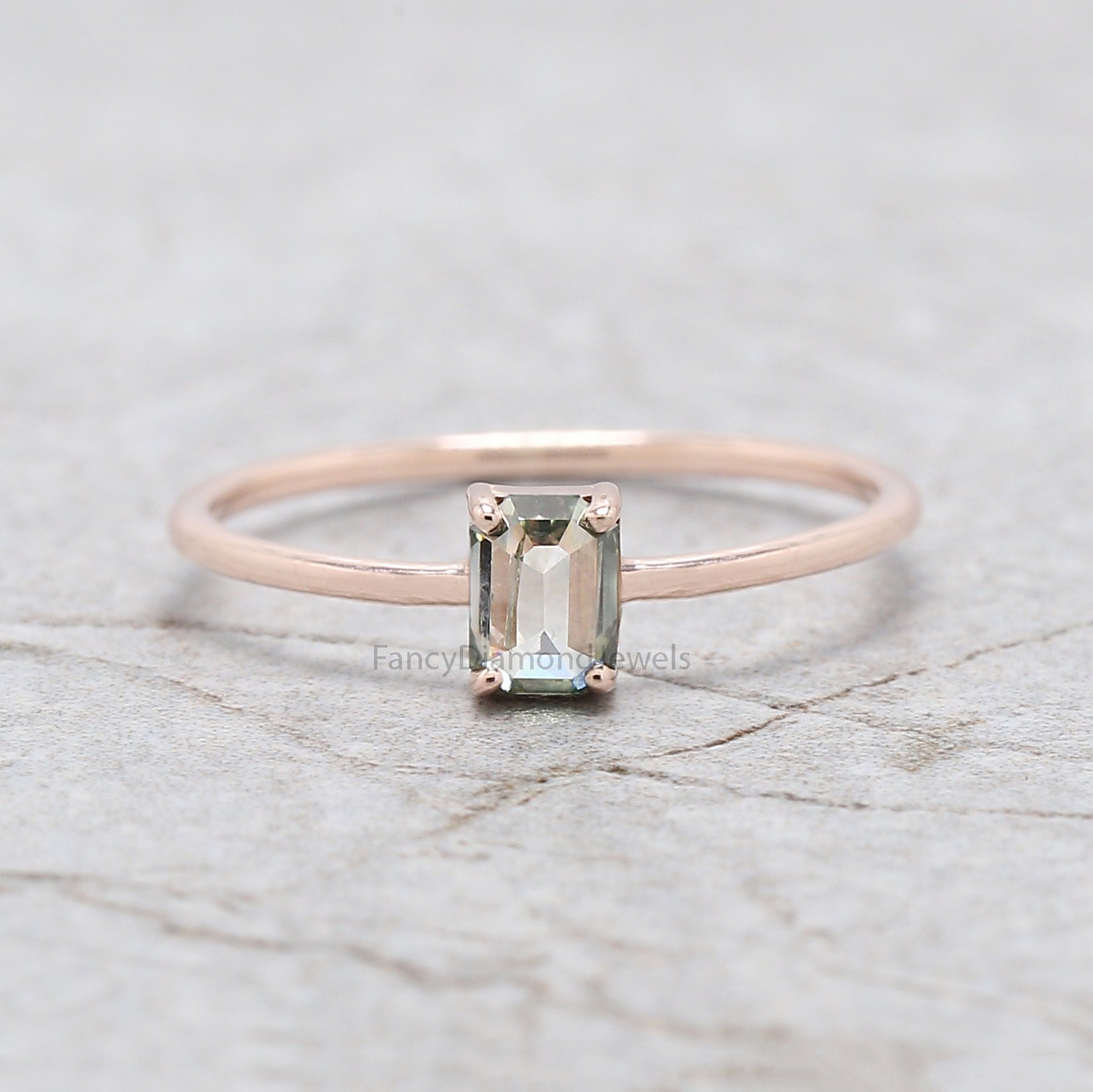 Emerald Cut Green Color Diamond Ring 0.36 Ct 4.60 MM Emerald Diamond Ring 14K Solid Rose Gold Silver Engagement Ring Gift For Her QN1168
