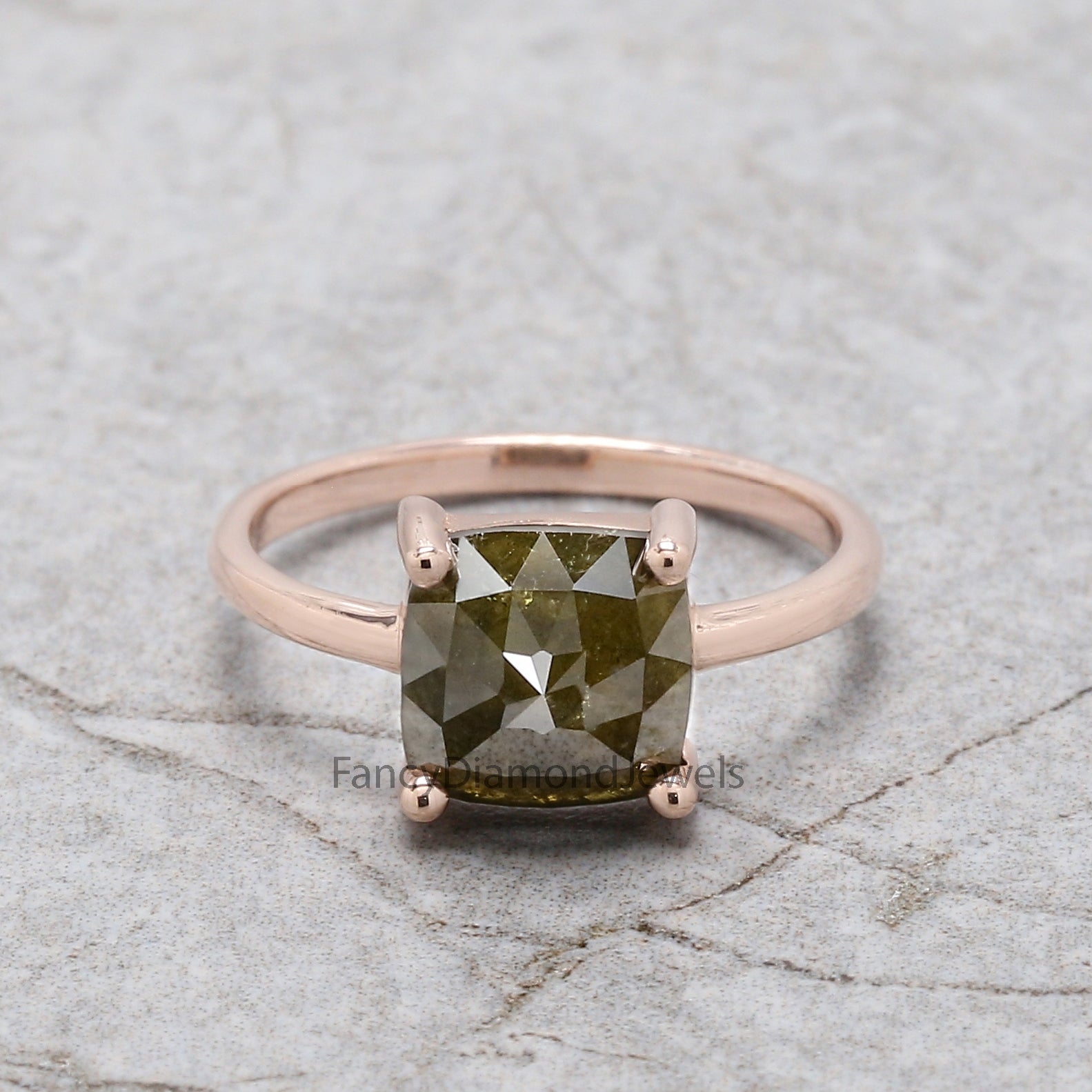 Square Cut Green Color Diamond Ring 2.60 Ct 8.05 MM Square Shape Diamond Ring 14K Solid Rose Gold Silver Engagement Ring Gift For Her QL2464