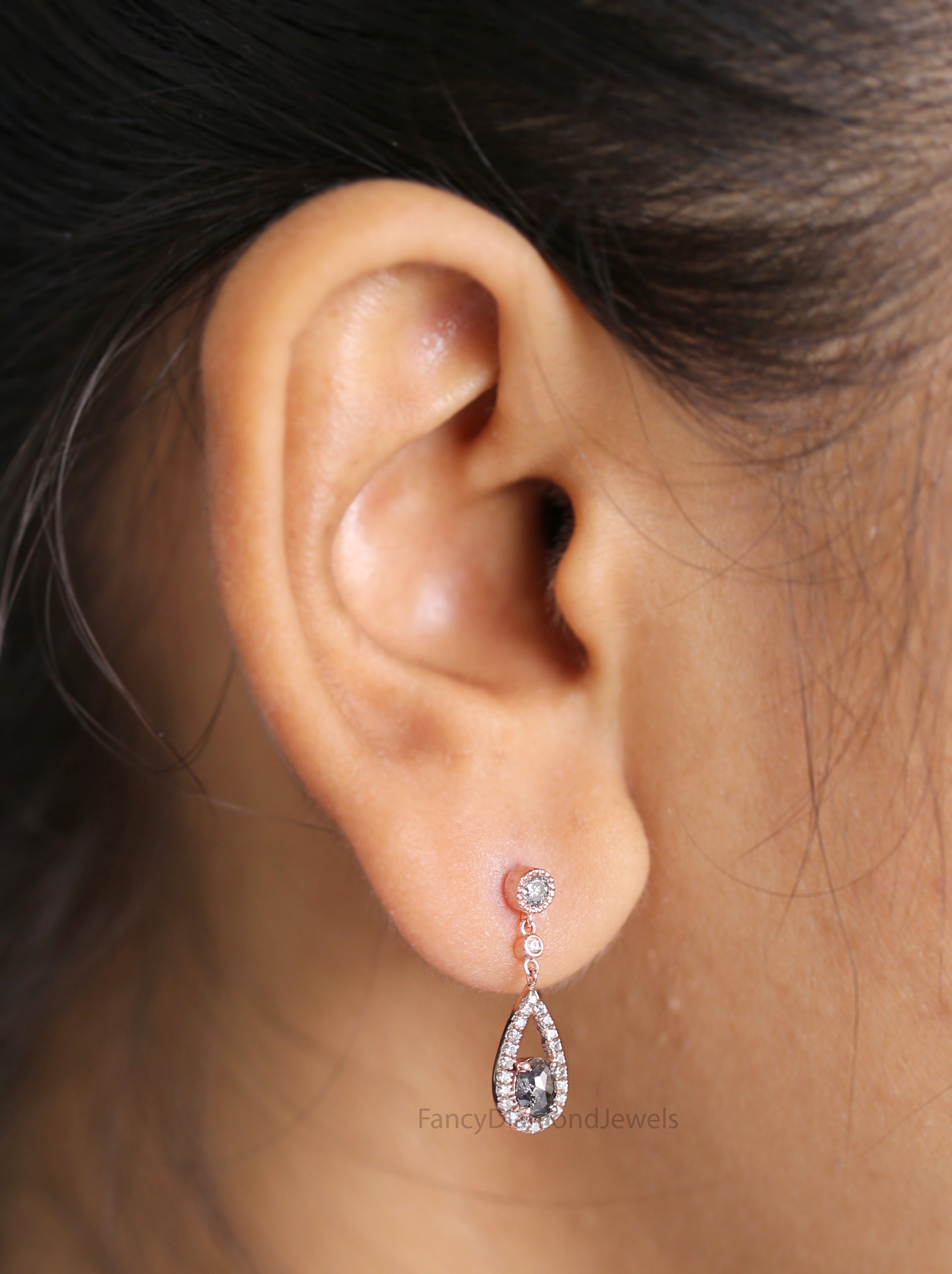 Oval Salt And Pepper Diamond Earring, Oval Shape Earring, Oval Cut Earring, Engagement Earring, Earlobe Earrings, Earrings Jewelry, KDL2772