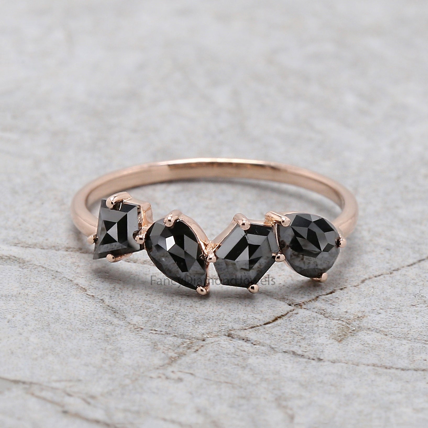 Mix Shape Black Color Diamond Ring 0.90 Ct 5.80 MM Mix Shape Diamond Ring 14K Solid Rose Gold Silver Engagement Ring Gift For Her QN2250