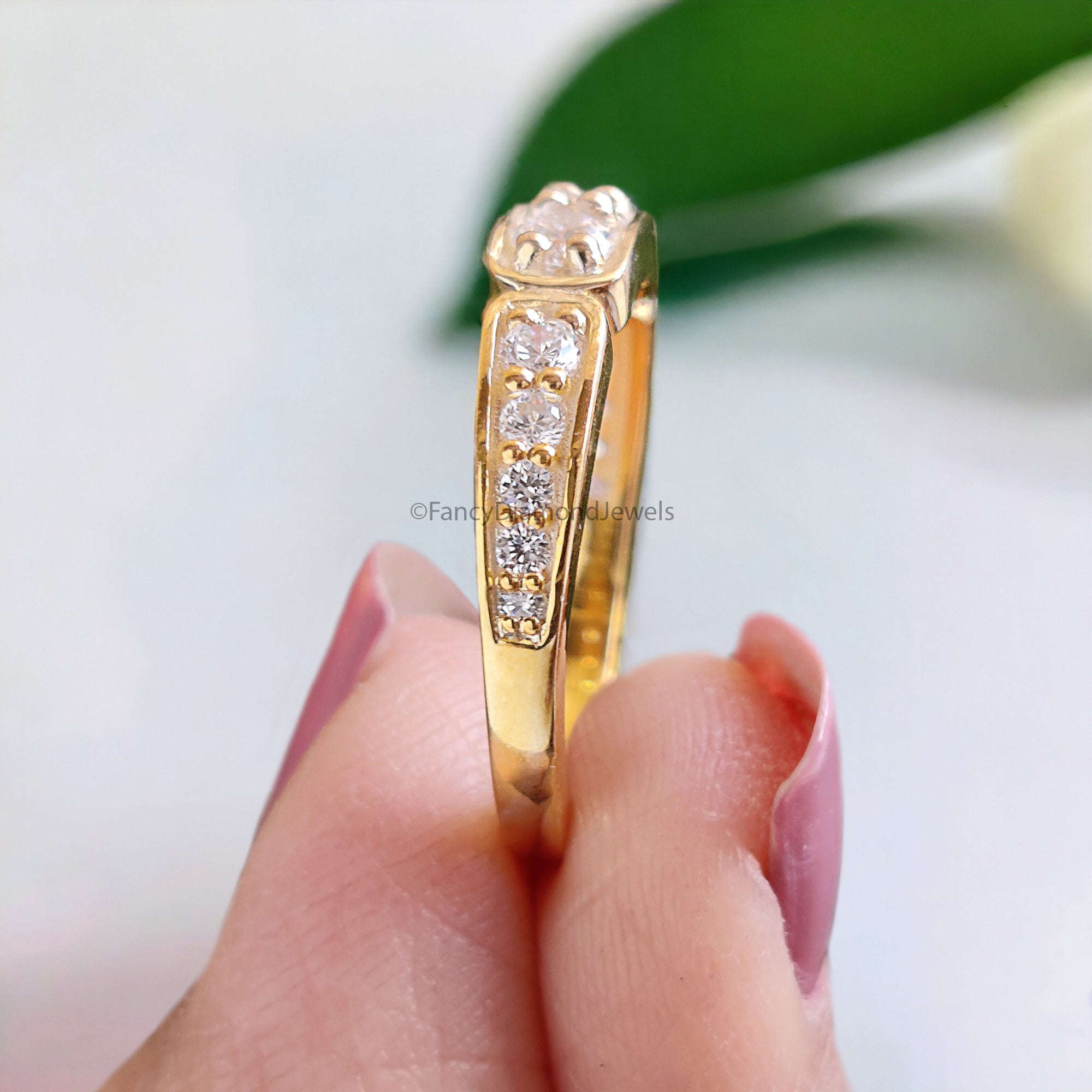 0.73 CT Round Diamond Engagement Ring Half Eternity Band Stackable Ring Moissanite Unique Wedding Ring 14K Solid Gold Anniversary Ring FD297