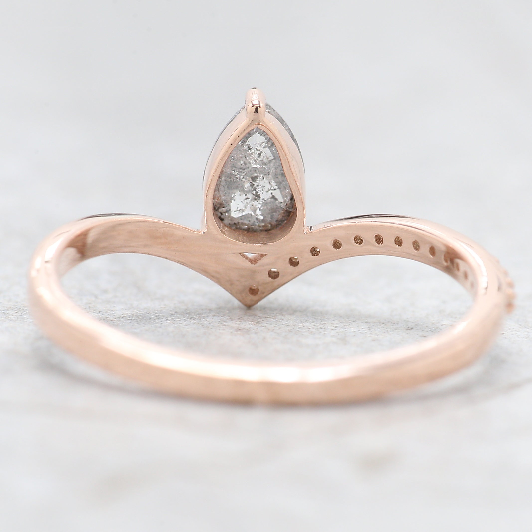 Pear Cut Salt And Pepper Diamond Ring 0.39 Ct 5.95 MM Pear Diamond Ring 14K Solid Rose Gold Silver Pear Engagement Ring Gift For Her QN606