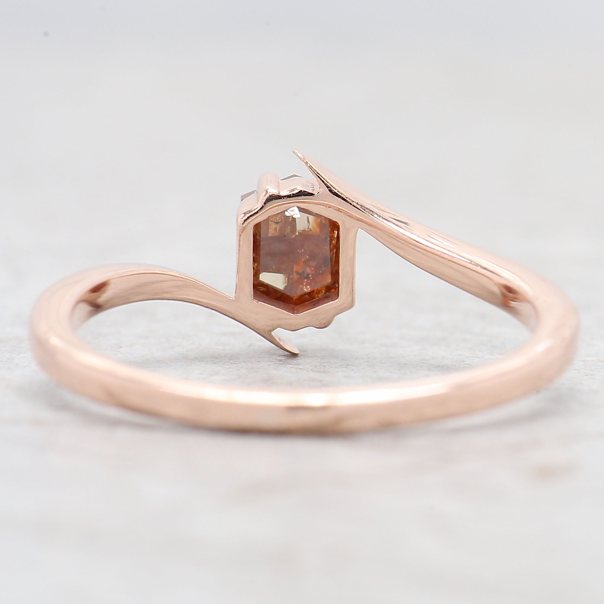 Hexagon Brown Color Diamond Ring 0.46 Ct 5.29 MM Hexagon Shape Diamond Ring 14K Solid Rose Gold Silver Engagement Ring Gift For Her QK2594