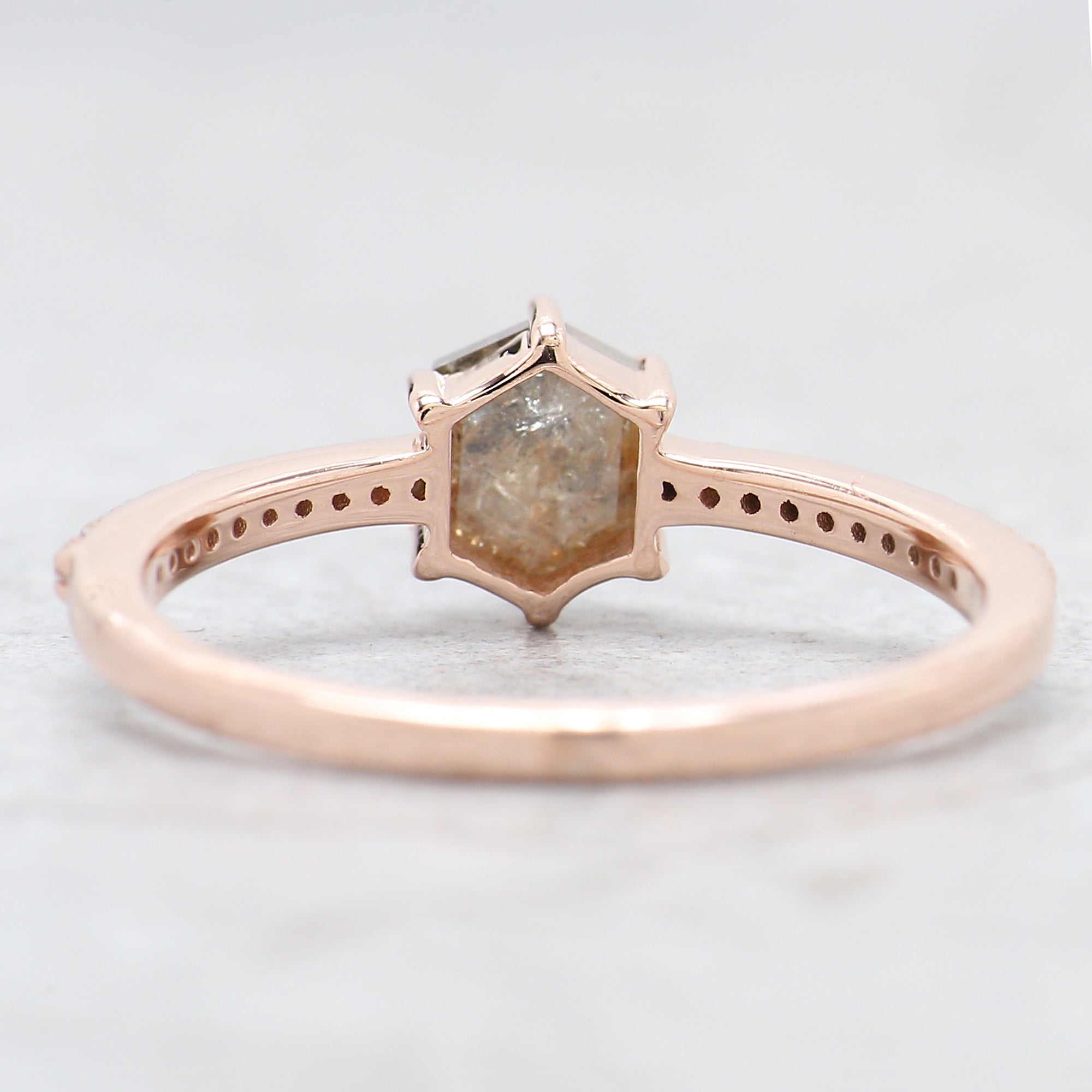 Hexagon Cut Salt And Pepper Diamond Ring 0.70 Ct 5.70 MM Hexagon Cut Diamond Ring 14K Rose Gold Silver Engagement Ring Gift For Her QL9362