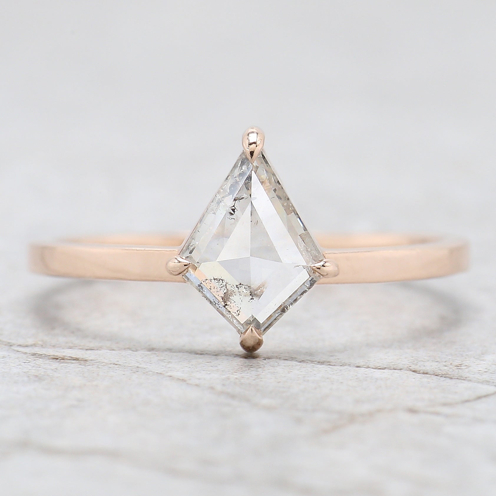 Kite Cut Salt And Pepper Diamond Ring 0.77 Ct 8.78 MM Kite Diamond Ring 14K Solid Rose Gold Silver Kite Engagement Ring Gift For Her QL2681