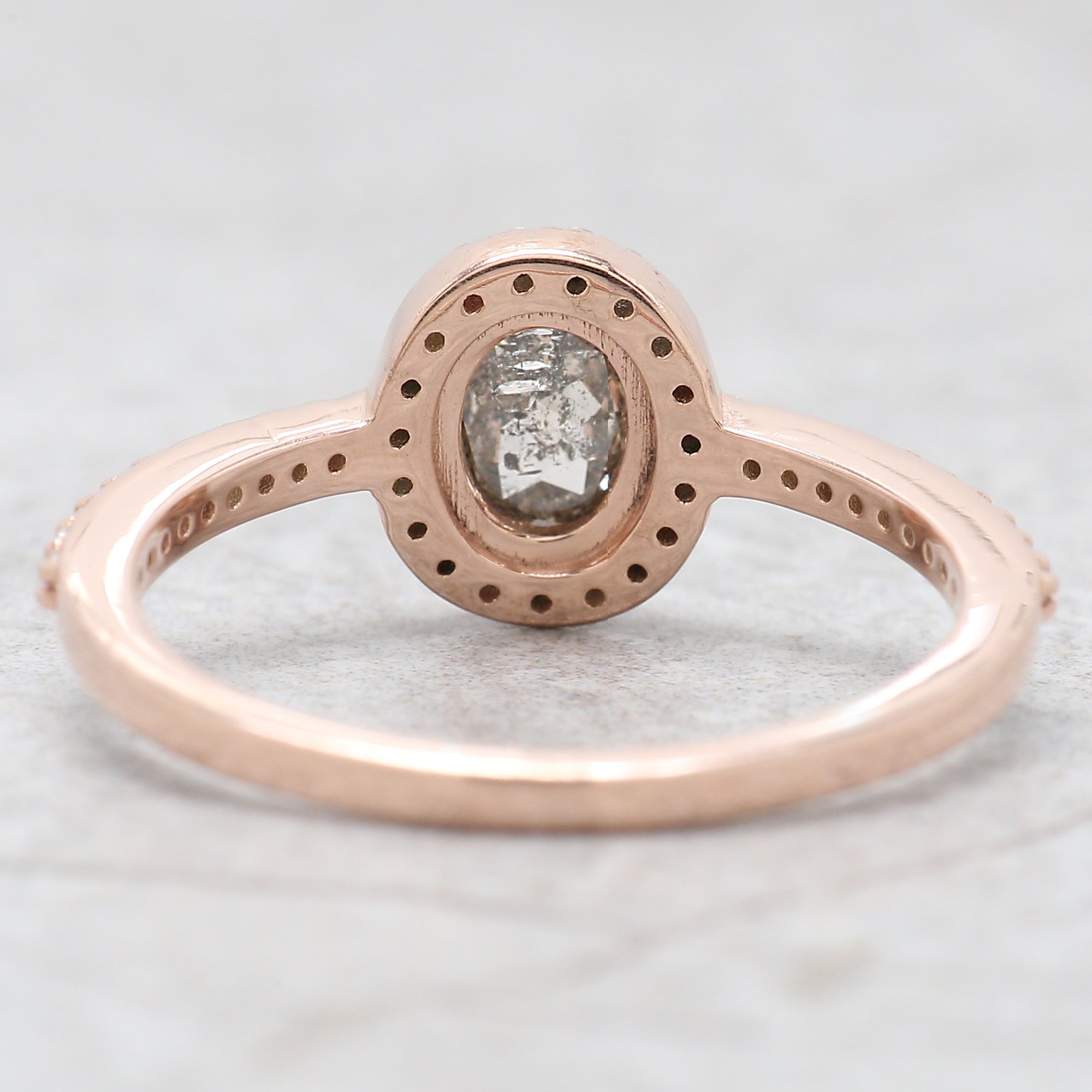 Oval Cut Salt And Pepper Diamond Ring 0.51 Ct 5.65 MM Oval Diamond Ring 14K Solid Rose Gold Silver Oval Engagement Ring Gift For Her QN1001