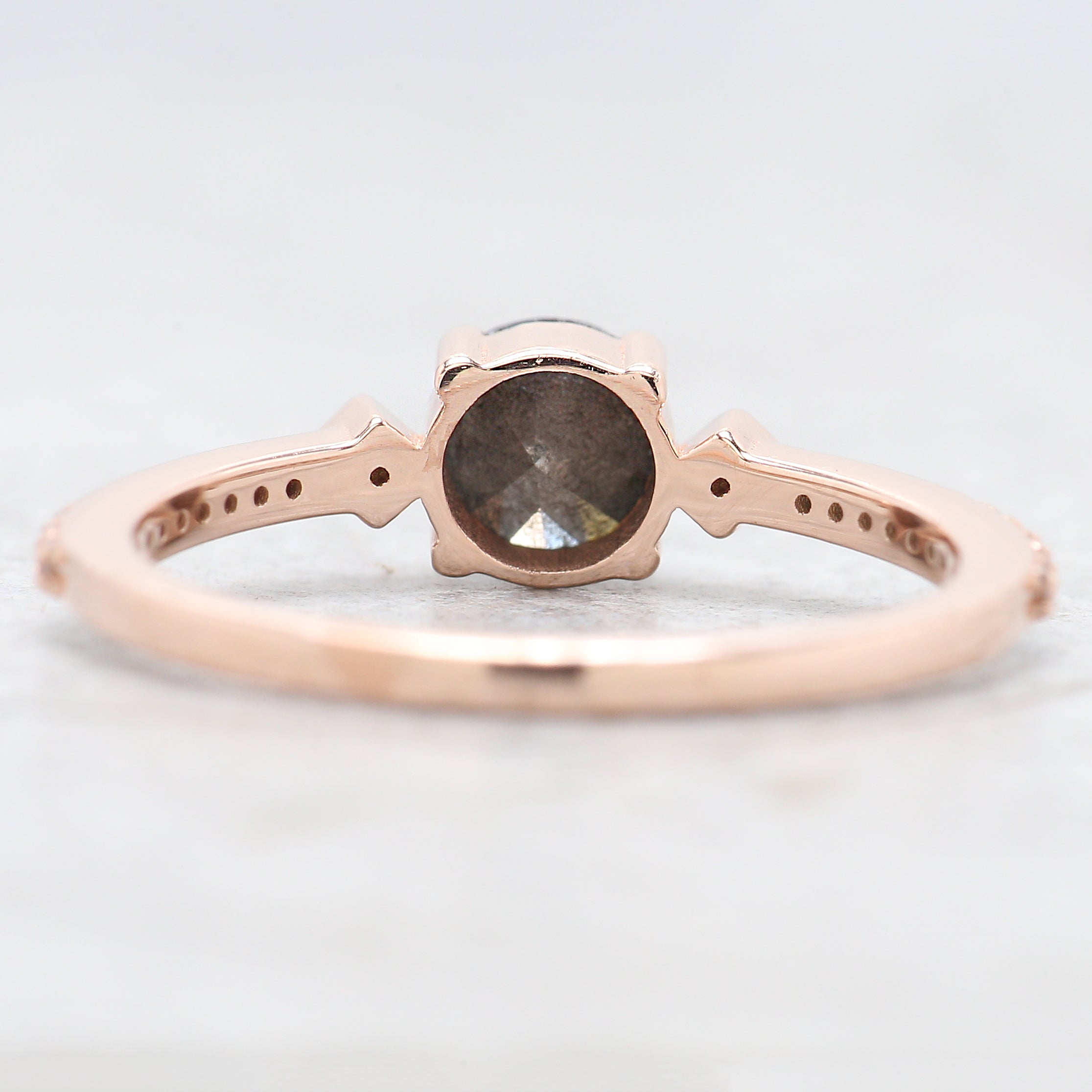 Round Cut Salt And Pepper Diamond Ring 0.62 Ct 5.15 MM Round Diamond Ring 14K Solid Rose Gold Silver Engagement Ring Gift For Her QK1831