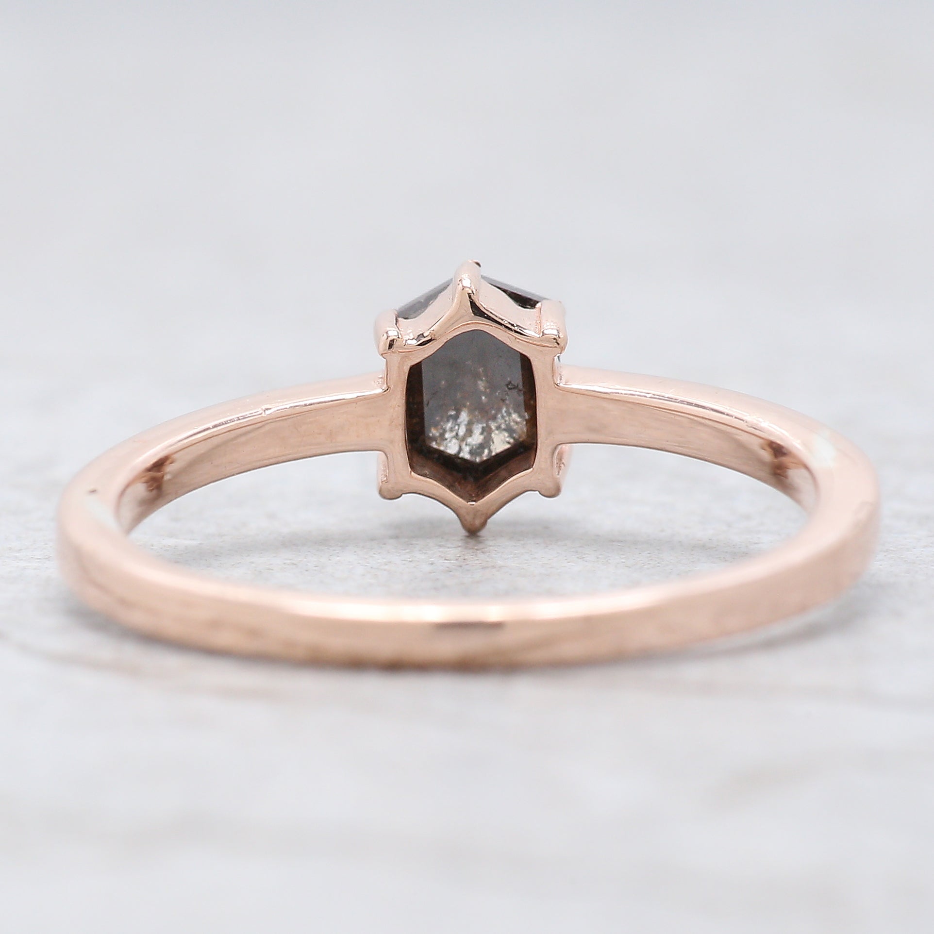 Hexagon Cut Salt And Pepper Diamond Ring 0.50 Ct 5.50 MM Hexagon Diamond Ring 14K Solid Rose Gold Silver Engagement Ring Gift For Her QN1466