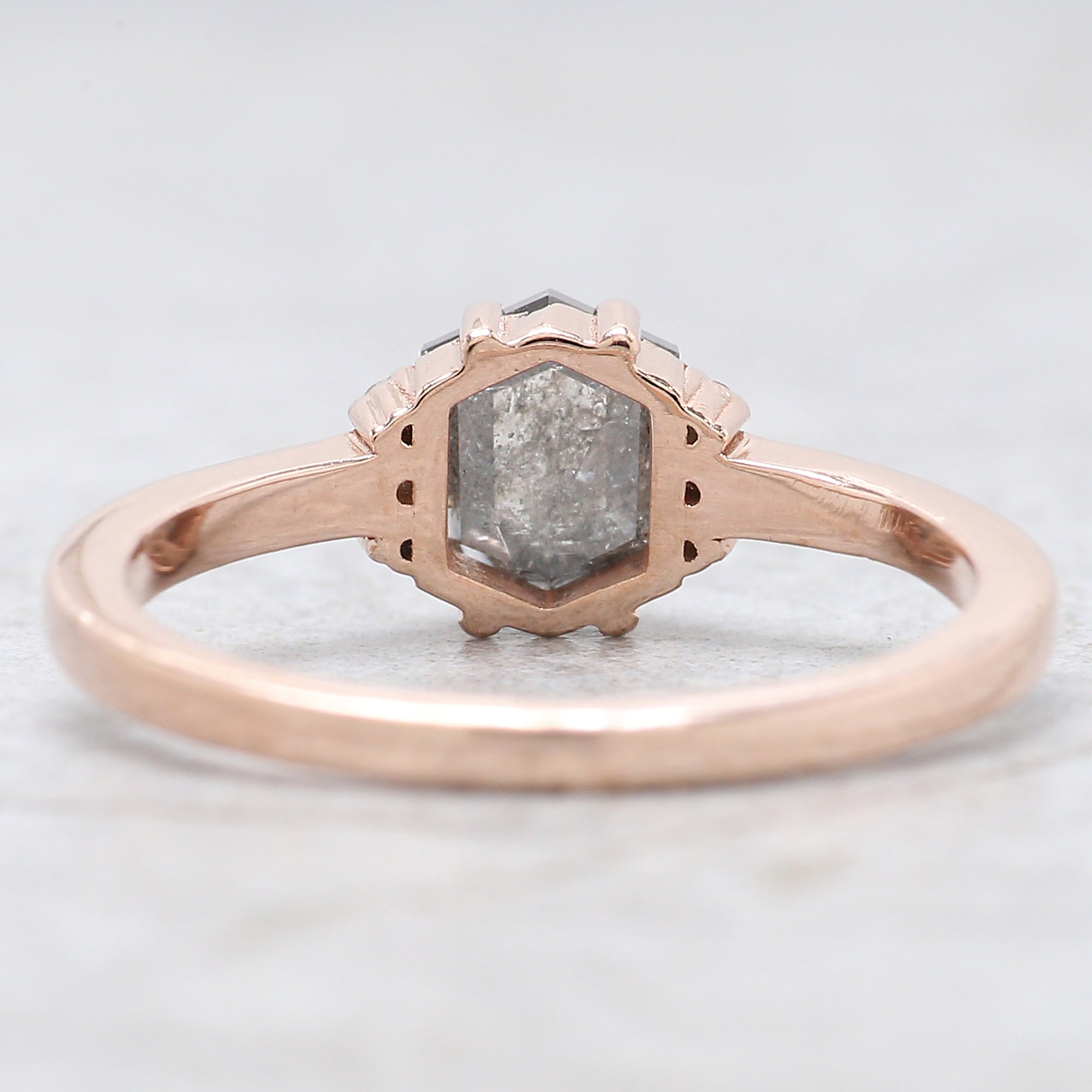 Hexagon Cut Salt And Pepper Diamond Ring 0.97 Ct 6.60 MM Hexagon Cut Diamond Ring 14K Rose Gold Silver Engagement Ring Gift For Her QN932