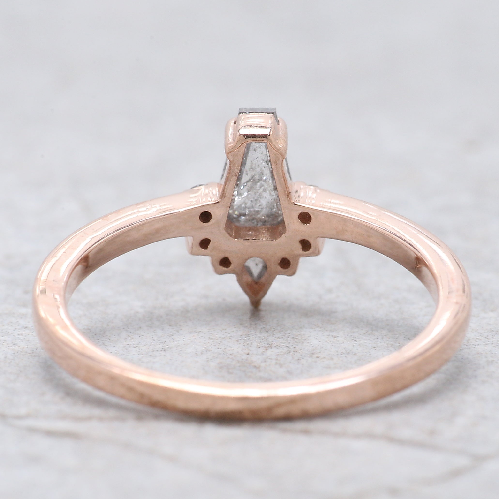 Coffin Cut Salt And Pepper Diamond Ring 0.43 Ct 5.90 MM Coffin Diamond Ring 14K Solid Rose Gold Silver Engagement Ring Gift For Her QN914