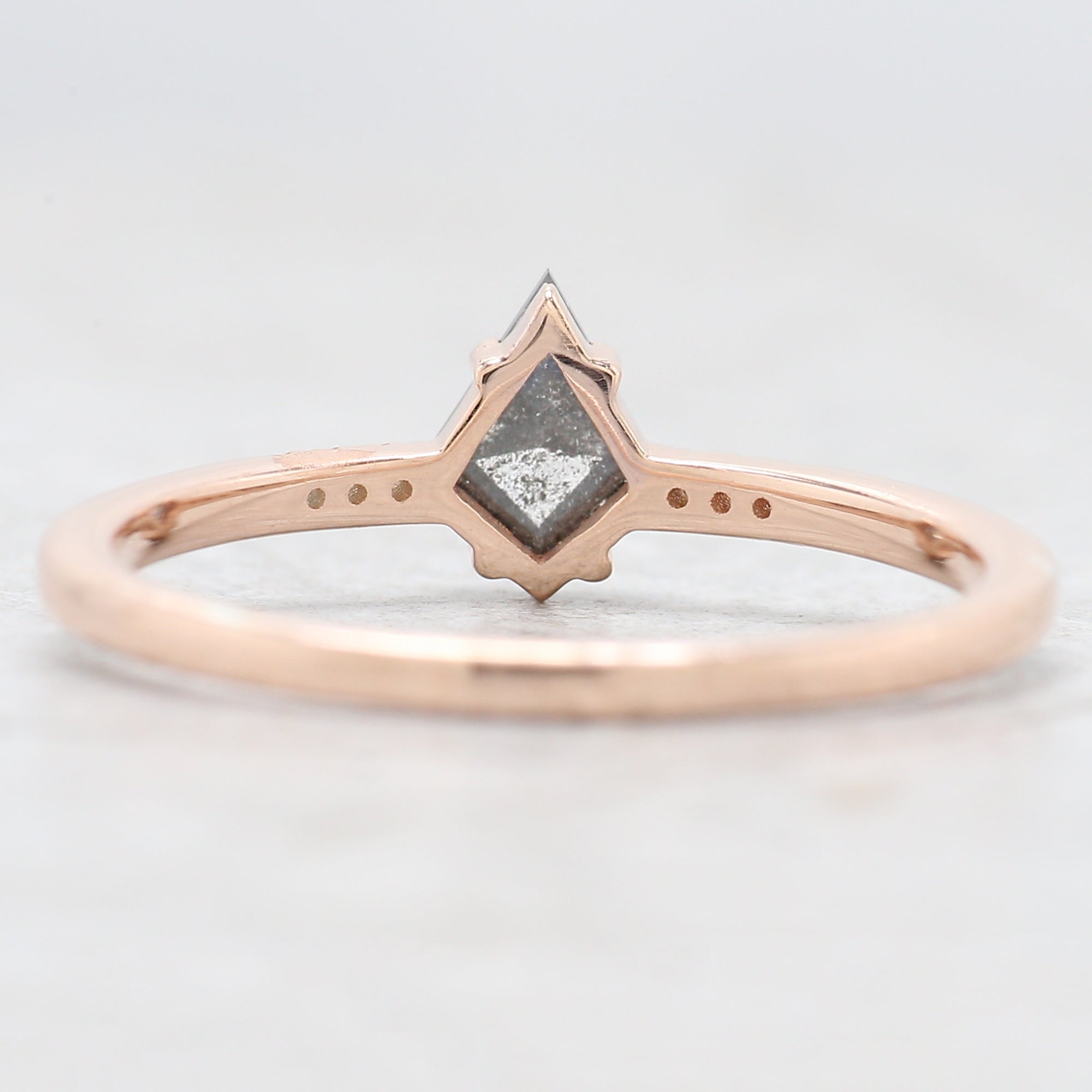 Kite Cut Salt And Pepper Diamond Ring 0.38 Ct 6.47 MM Kite Diamond Ring 14K Solid Rose Gold Silver Kite Engagement Ring Gift For Her QN2103