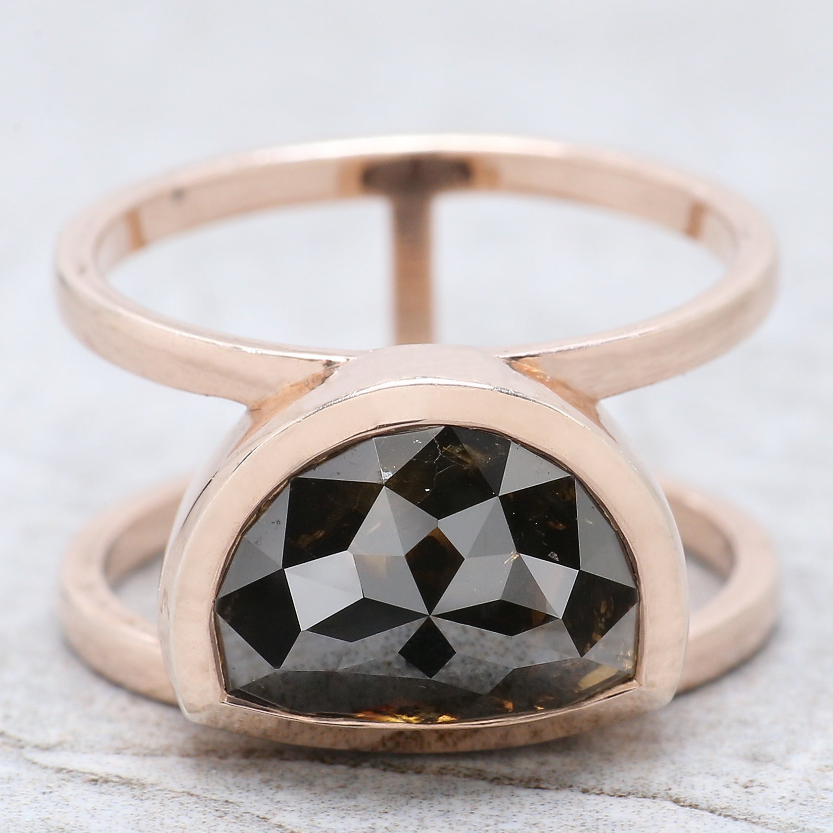 Half Moon Black Color Diamond Ring 4.10 Ct 8.15 MM Half Moon Diamond Ring 14K Solid Rose Gold Silver Engagement Ring Gift For Her QL9053