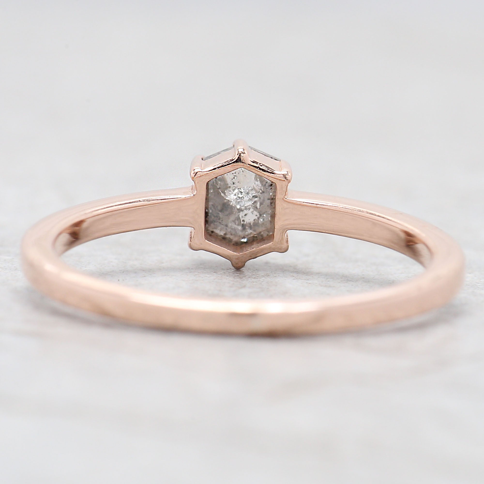 Hexagon Cut Salt And Pepper Diamond Ring 0.49 Ct 5.25 MM Hexagon Cut Diamond Ring 14K Rose Gold Silver Engagement Ring Gift For Her QL493