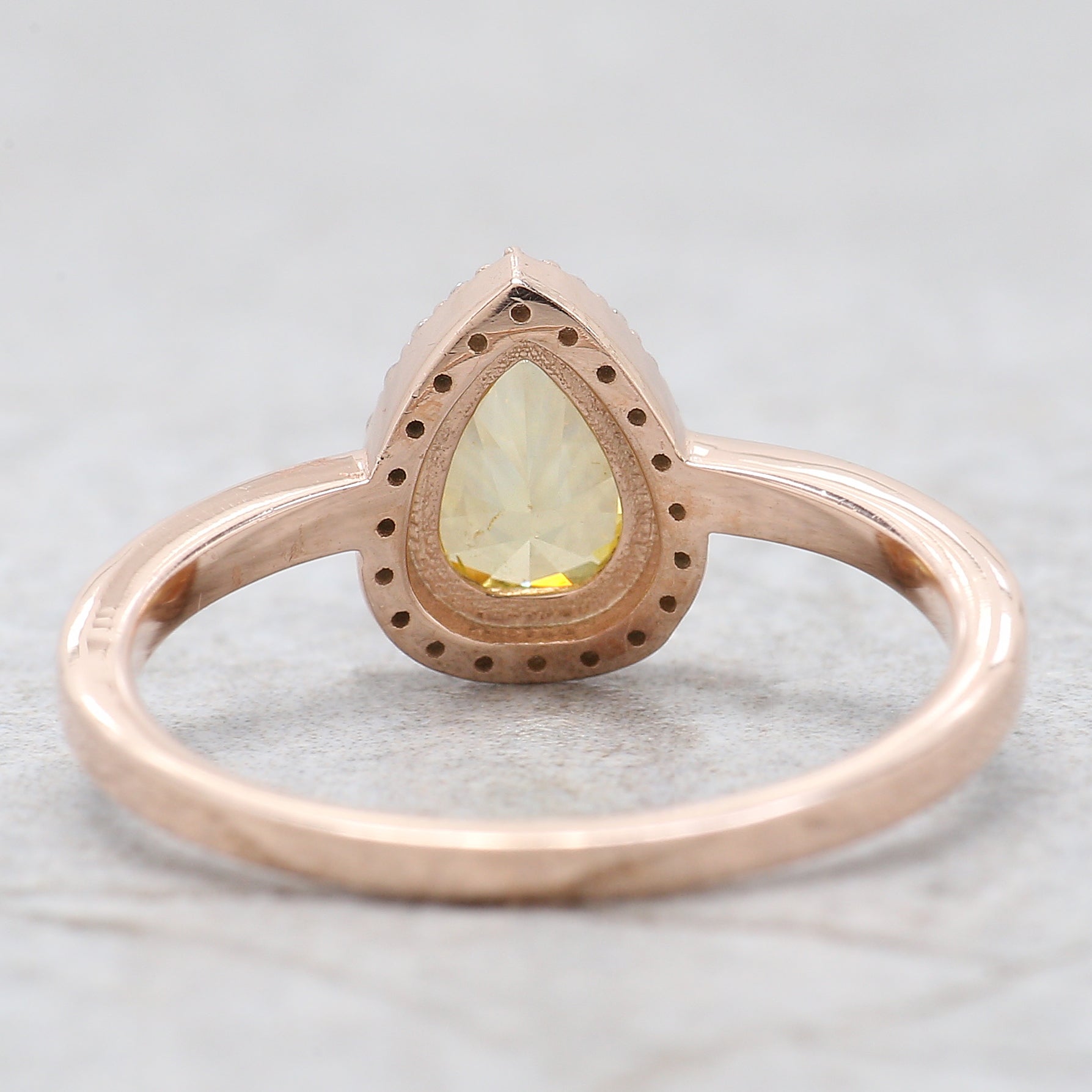 Pear Cut Yellow Color Diamond Ring 0.59 Ct 6.70 MM Pear Diamond Ring 14K Solid Rose Gold Silver Pear Engagement Ring Gift For Her QL6470