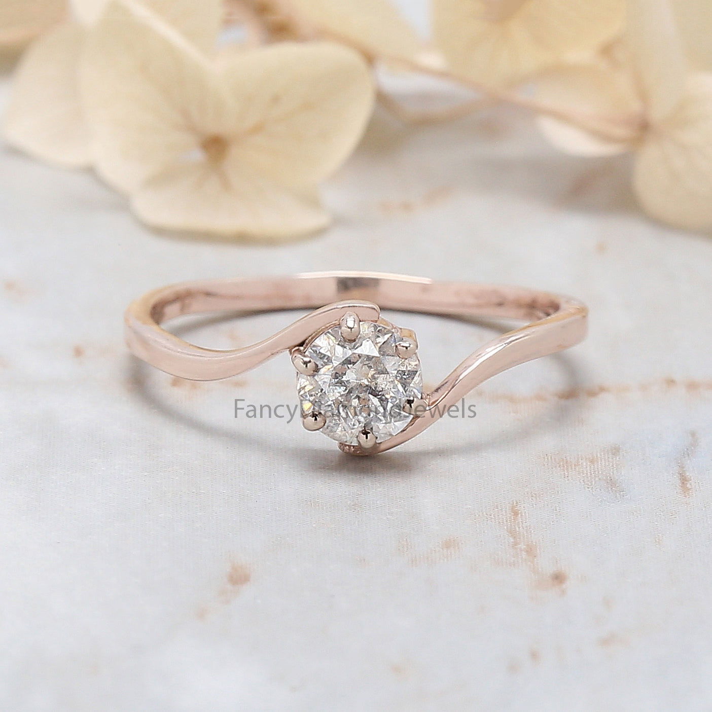 Round Cut Salt And Pepper Diamond Ring 0.47 Ct 4.95 MM Round Shape Diamond Ring 14K Solid Rose Gold Silver Engagement Ring Gift For Her QL346