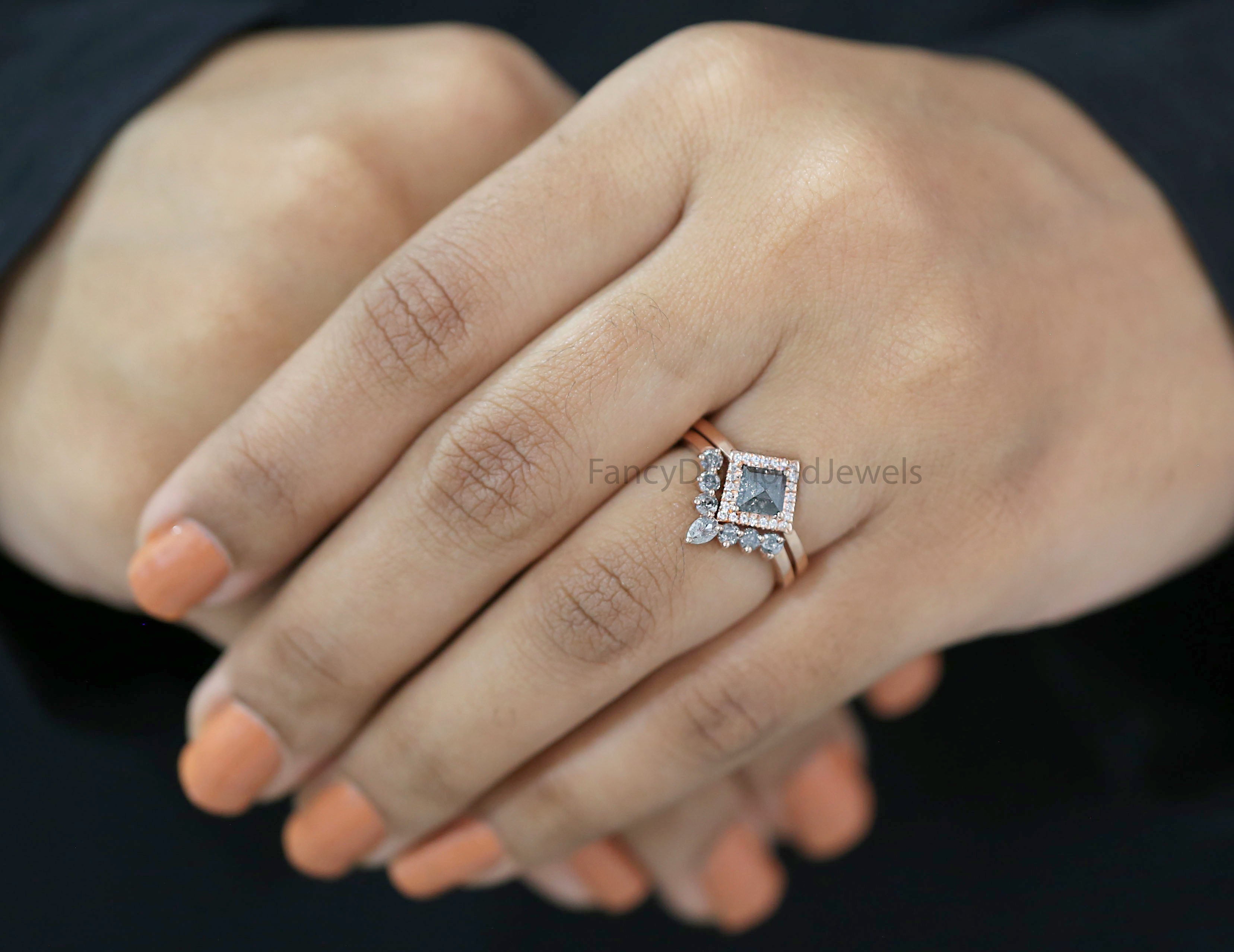 Kite Cut Salt And Pepper Diamond Ring 0.60 Ct 6.80 MM Kite Diamond Ring 14K Solid Rose Gold Silver Kite Engagement Ring Gift For Her QL159