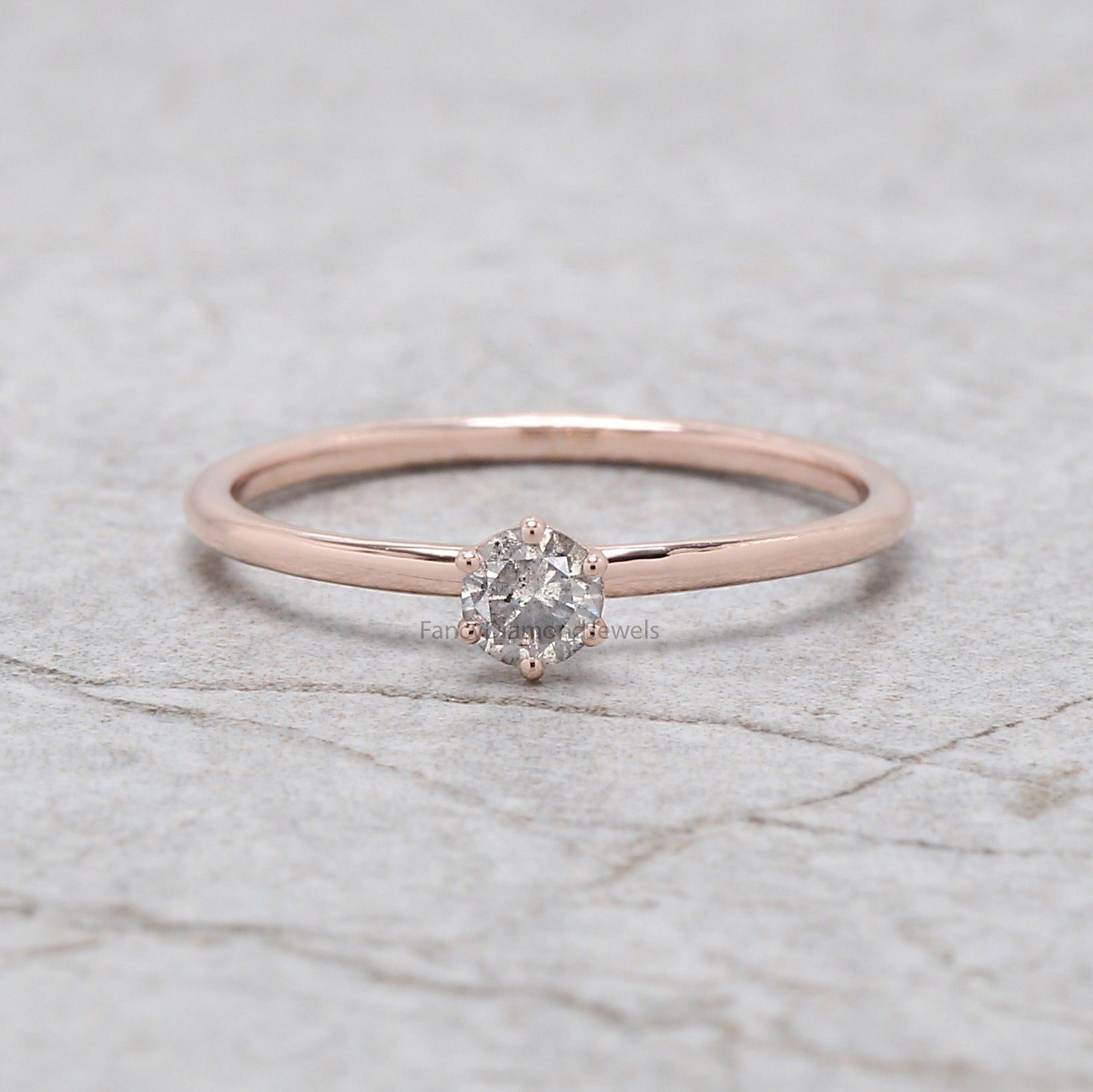 Round Cut Salt And Pepper Diamond Ring 0.16 Ct 3.50 MM Round Diamond Ring 14K Rose Gold Silver Round Engagement Ring Gift For Her KD1169