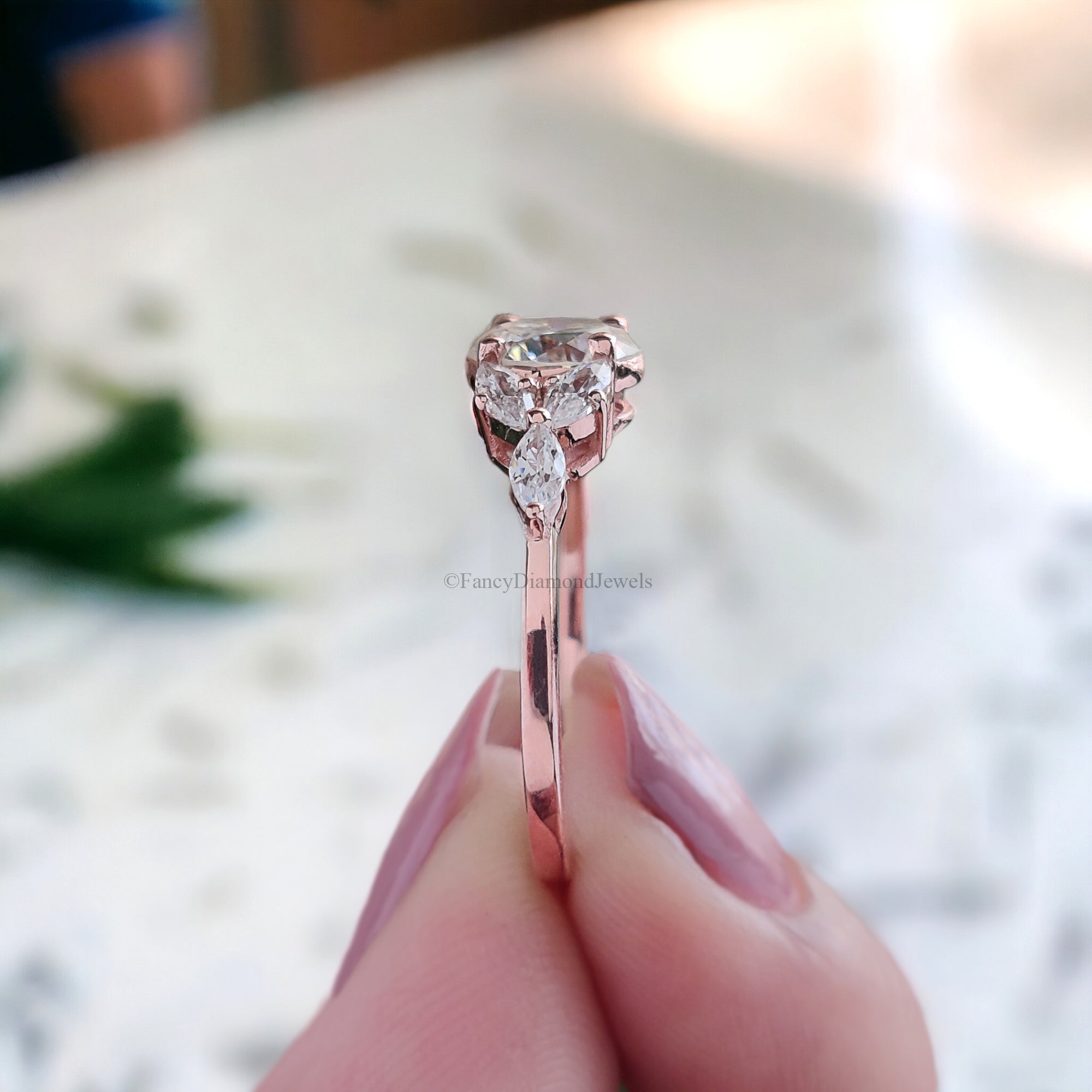 Moissanite Engagement Ring Vintage Unique Round Diamond Cluster Ring Rose gold Engagement Ring Women Wedding Bridal Anniversary Gift FD123