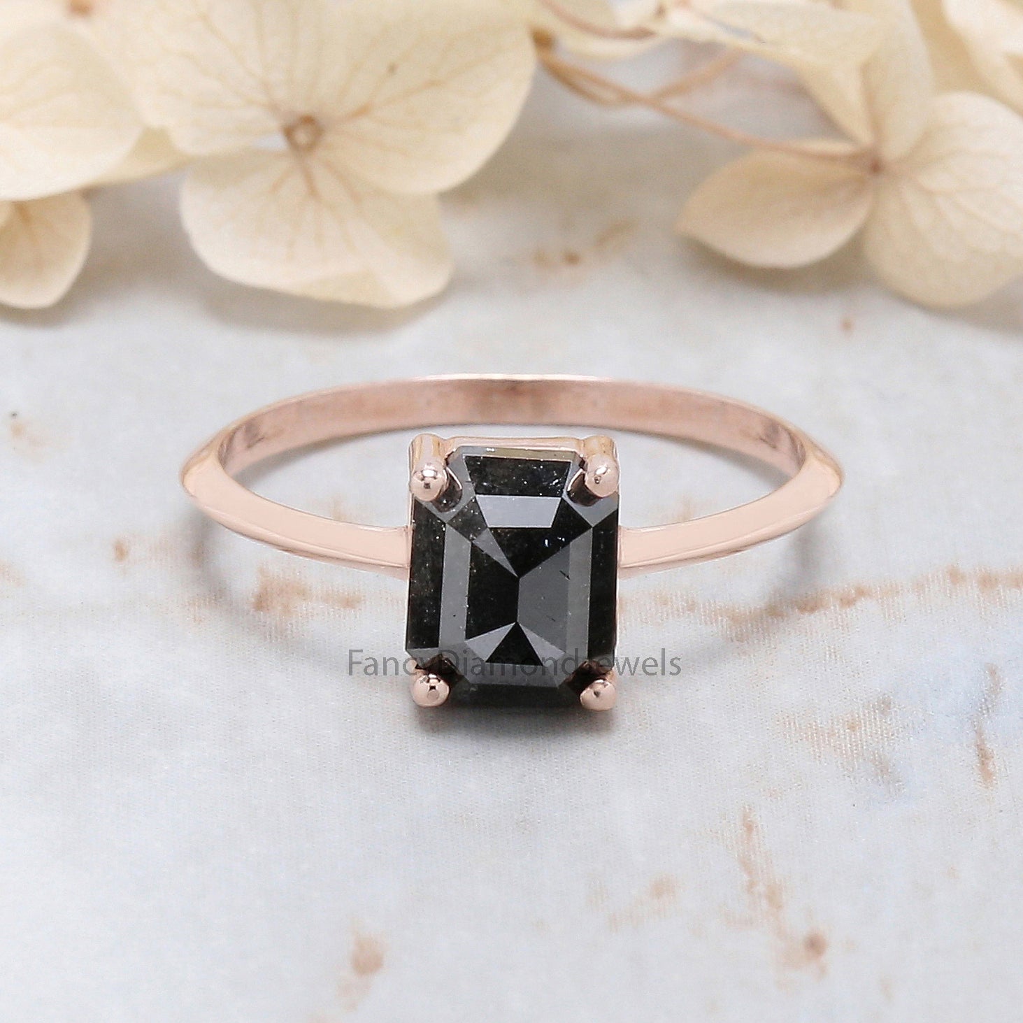 Emerald Cut Salt And Pepper Diamond Ring 1.67 Ct 7.35 MM Emerald Diamond Ring 14K Solid Rose Gold Silver Engagement Ring Gift For Her QL1555