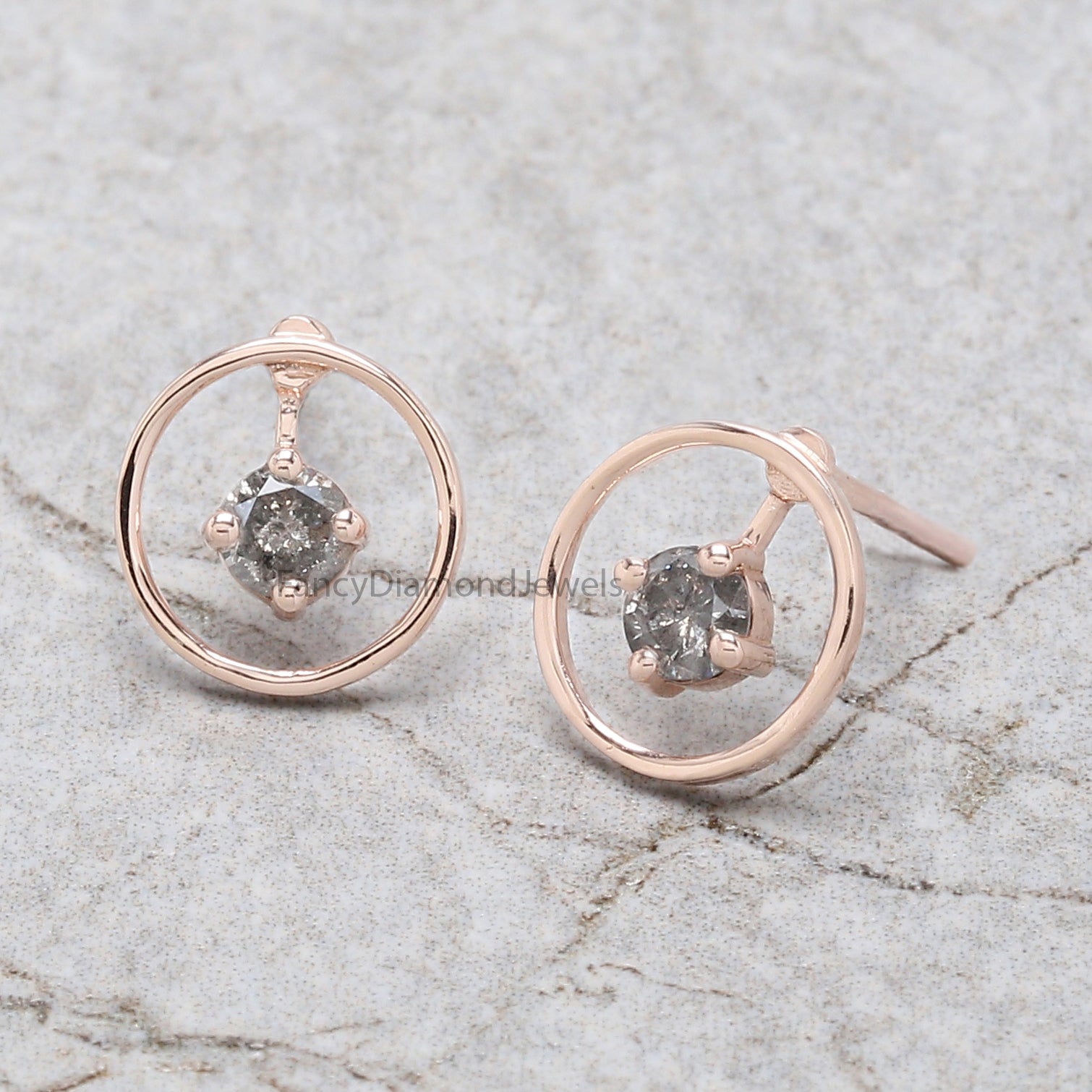 Round Salt And Pepper Diamond Earring, Round Brilliant Shape Earring, Prong Earring, Engagement Earring, Earlobe Earrings, Earrings, KDN2287