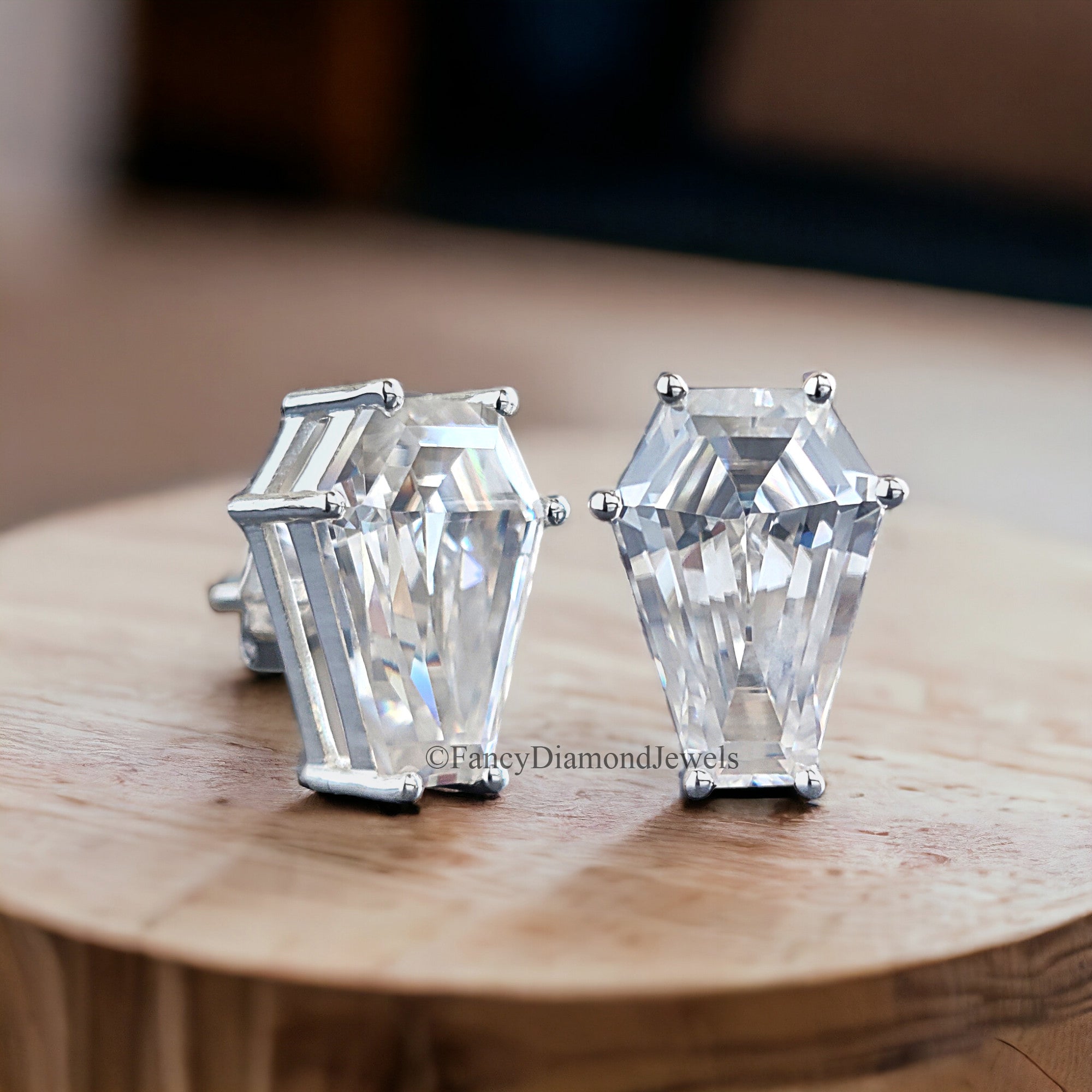 Moissanite Diamond Stud Earrings Coffin Cut Moissanite Earrings 8.35 TW Colorless Moissanite Screw Back Earrings Gift for Women FD59