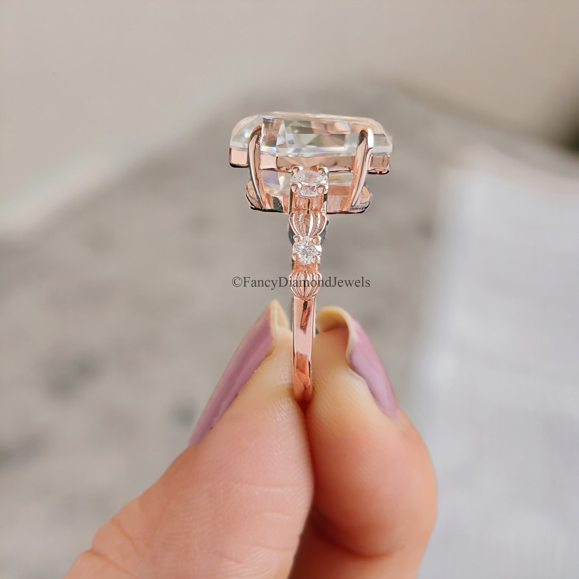 5.5 CT Coffin Shaped Moissanite Engagement Ring Vintage Unique Solid Rose Gold Moissanite Engagement Ring Bridal Promise Gift For Women FD64