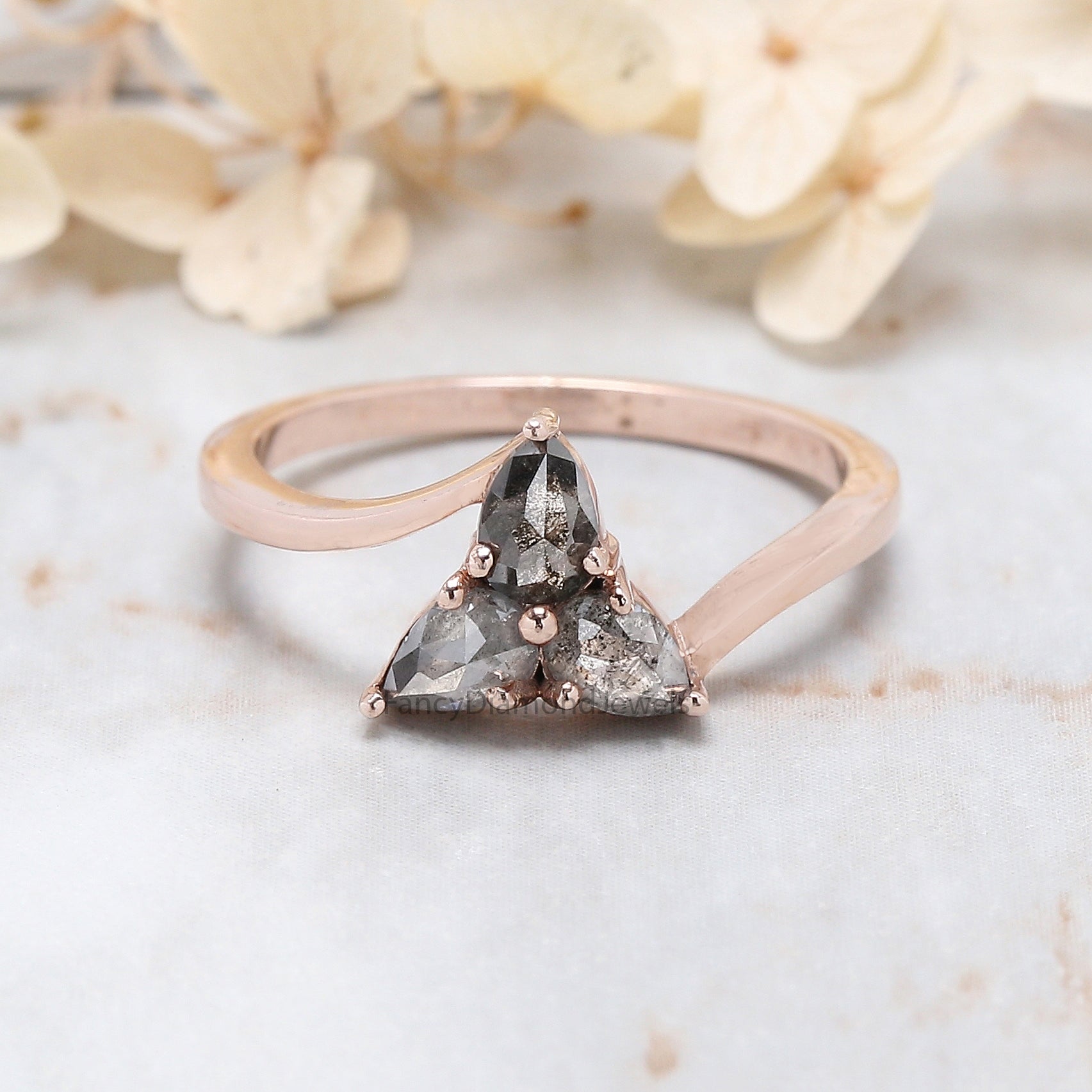 Pear Cut Salt And Pepper Diamond Ring 0.62 Ct 4.90 MM Pear Diamond Ring 14K Solid Rose Gold Silver Pear Engagement Ring Gift For Her QN1580