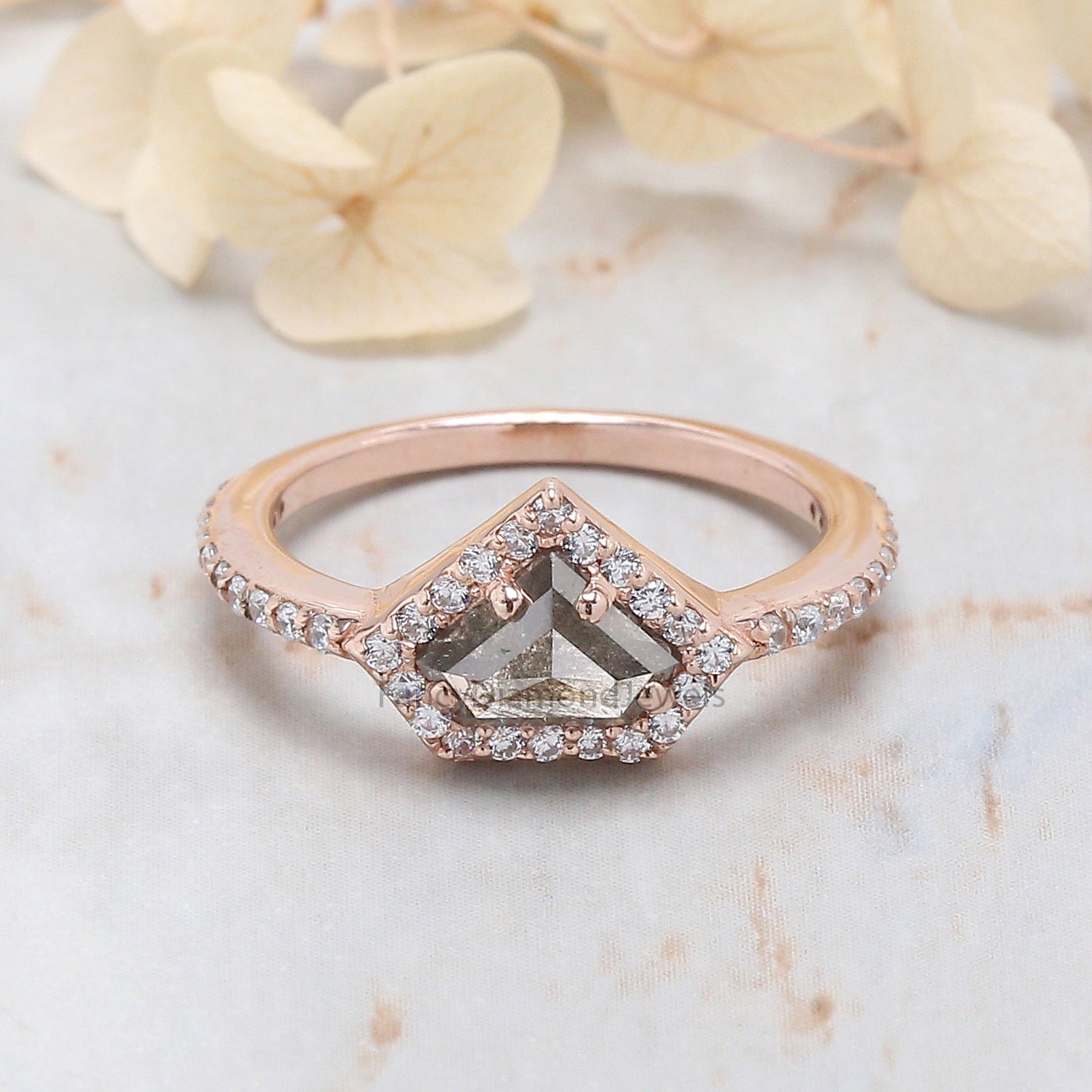 Shield Cut Salt And Pepper Diamond Ring 0.81 Ct 5.50 MM Shield Diamond Ring 14K Solid Rose Gold Silver Engagement Ring Gift For Her QN1251