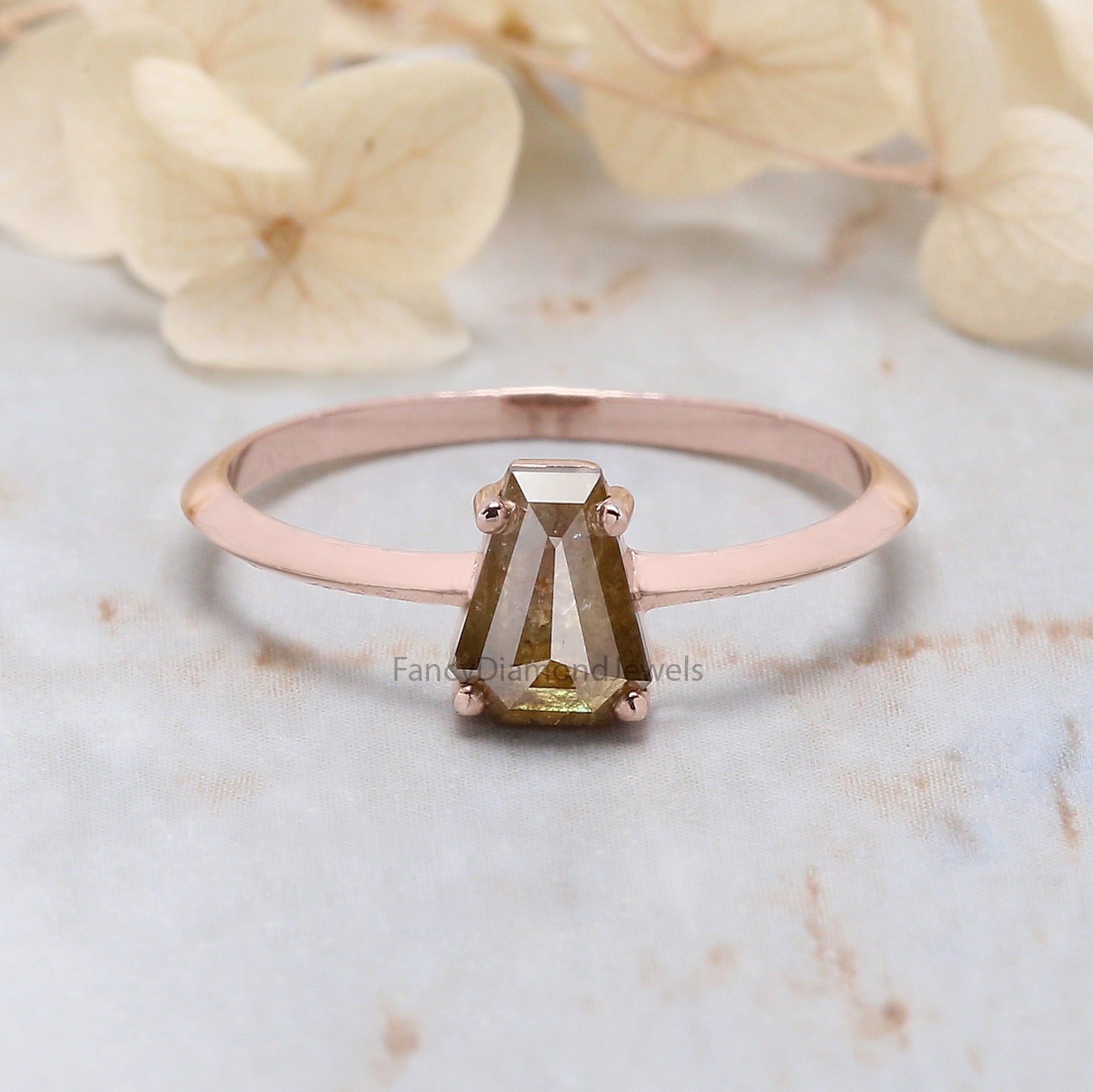 Coffin Cut Brown Color Diamond Ring 0.82 Ct 6.90 MM Coffin Diamond Ring 14K Solid Rose Gold Silver Engagement Ring Gift For Her QN985