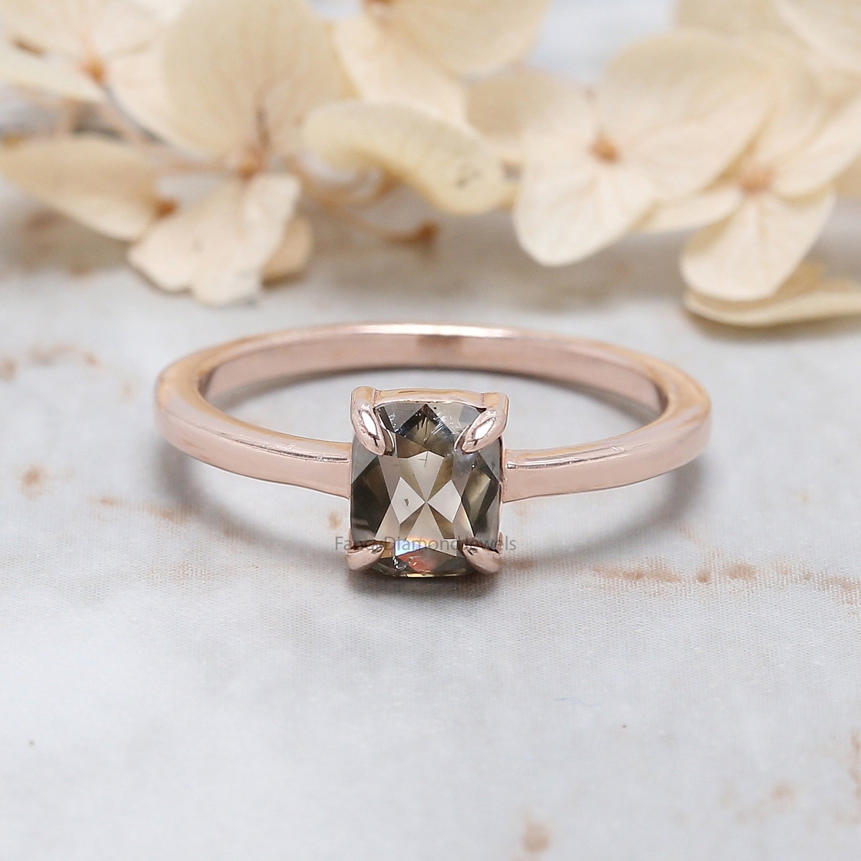Cushion Cut Brown Color Diamond Ring 0.85 Ct 6.20 MM Cushion Diamond Ring 14K Solid Rose Gold Silver Engagement Ring Gift For Her QL390