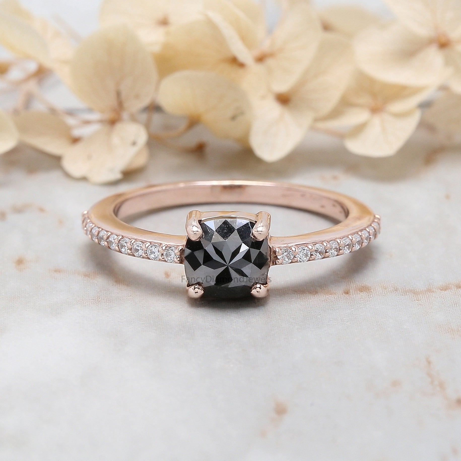 Cushion Diamond Ring, Cushion Engagement Ring, Black Color Cushion Diamond Ring, Cushion Shape Ring, Solitaire Ring, Cushion Ring, KD857