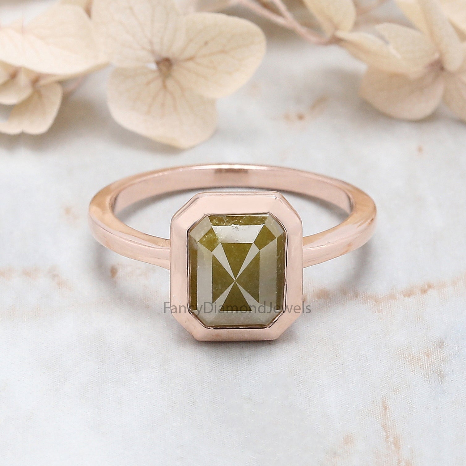 Emerald Cut Yellow Color Diamond Ring 2.85 Ct 8.60 MM Emerald Shape Diamond Ring 14K Rose Gold Silver Engagement Ring Gift For Her QN157