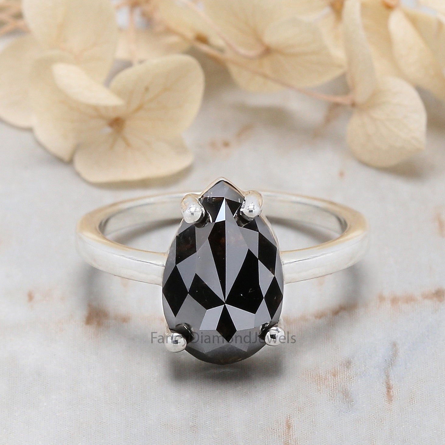 Pear Diamond Ring, Pear Engagement Ring, Black Color Pear Diamond Ring, Pear Shape Diamond Ring, Pear Solitaire Ring, Pear Cut Ring, QL2155