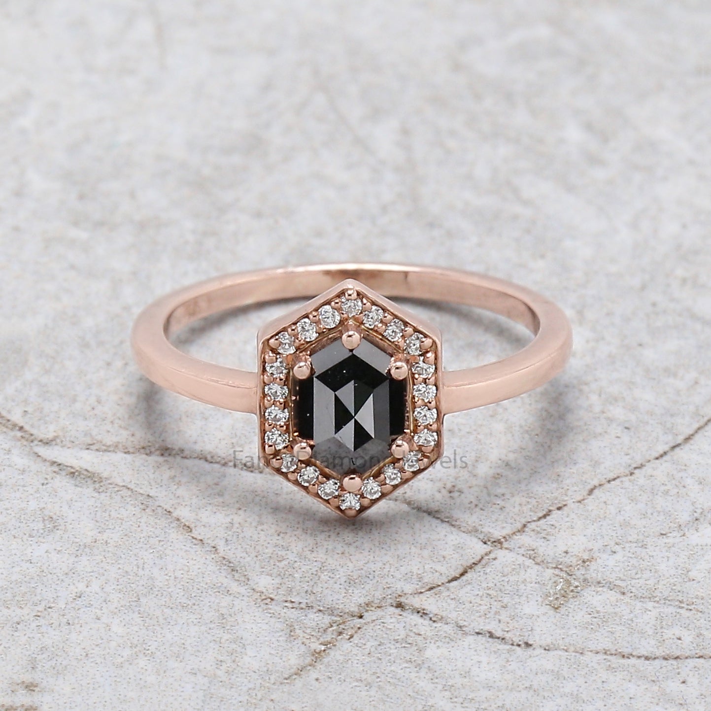 Hexagon Cut Black Color Diamond Ring 0.56 Ct 6.84 MM Hexagon Diamond Ring 14K Rose Gold Silver Hexagon Engagement Ring Gift For Her QN2233