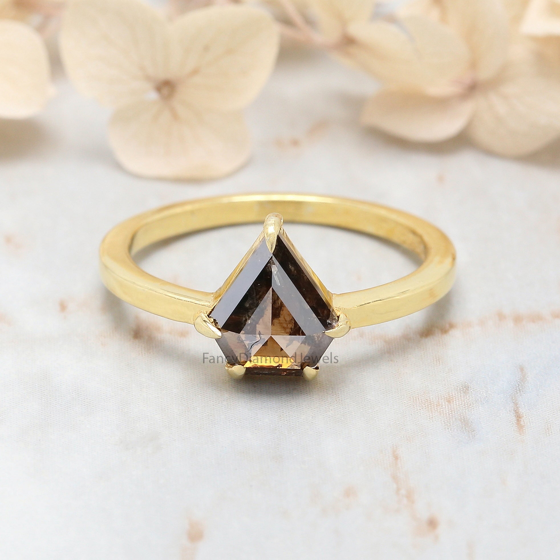 Shield Brown Color Diamond Ring 1.39 Ct 8.60 MM Shield Cut Diamond Ring 14K Solid Yellow Gold Silver Engagement Ring Gift For Her QN8853