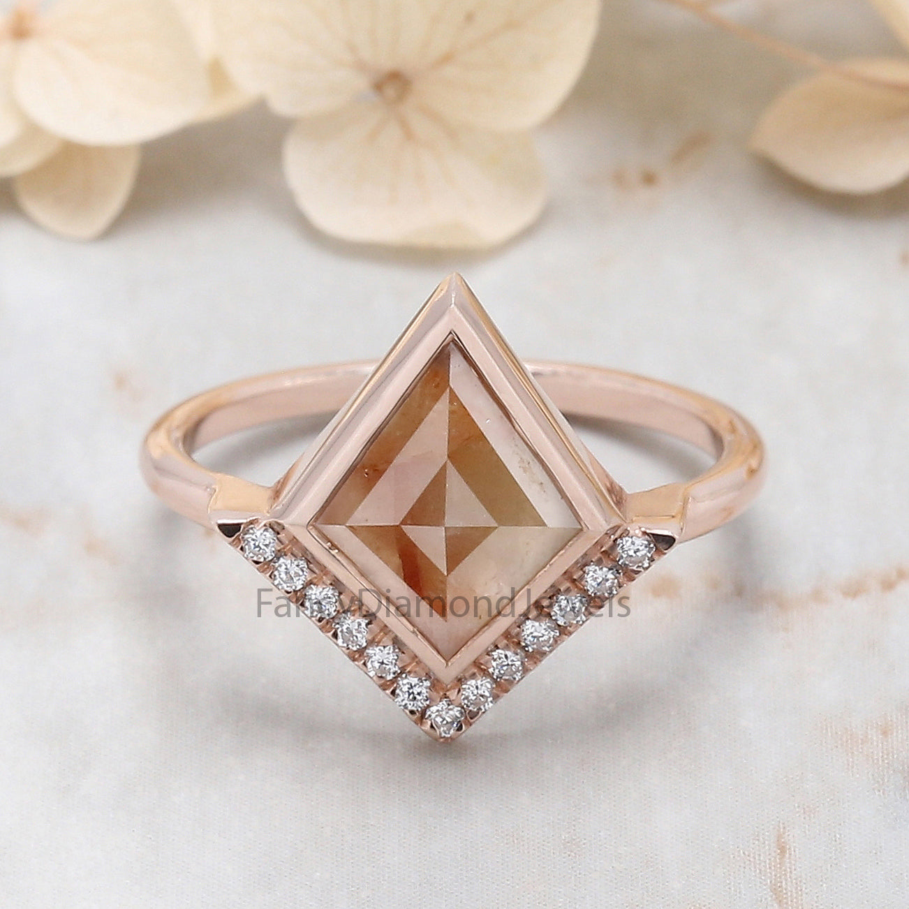 Kite Cut Brown Color Diamond Ring 2.18 Ct 10.40 MM Kite Shape Diamond Ring 14K Rose Gold Silver Kite Engagement Ring Gift For Her QN235