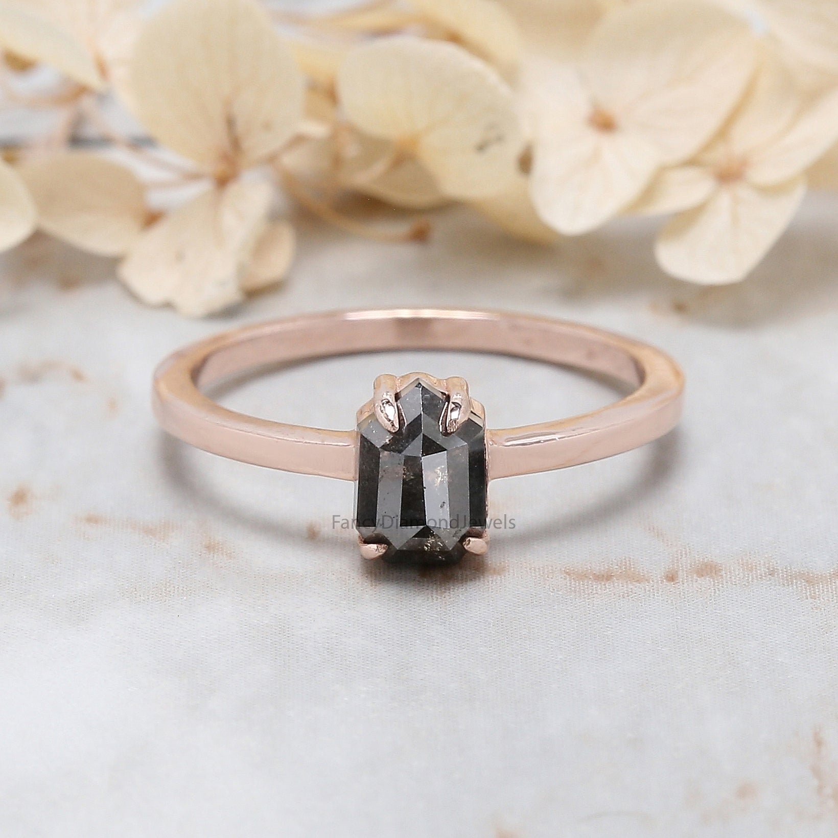 Shield Salt And Pepper Diamond Ring 0.98 Ct 6.80 MM Shield Shape Diamond Ring 14K Solid Rose Gold Silver Engagement Ring Gift For Her QN9345
