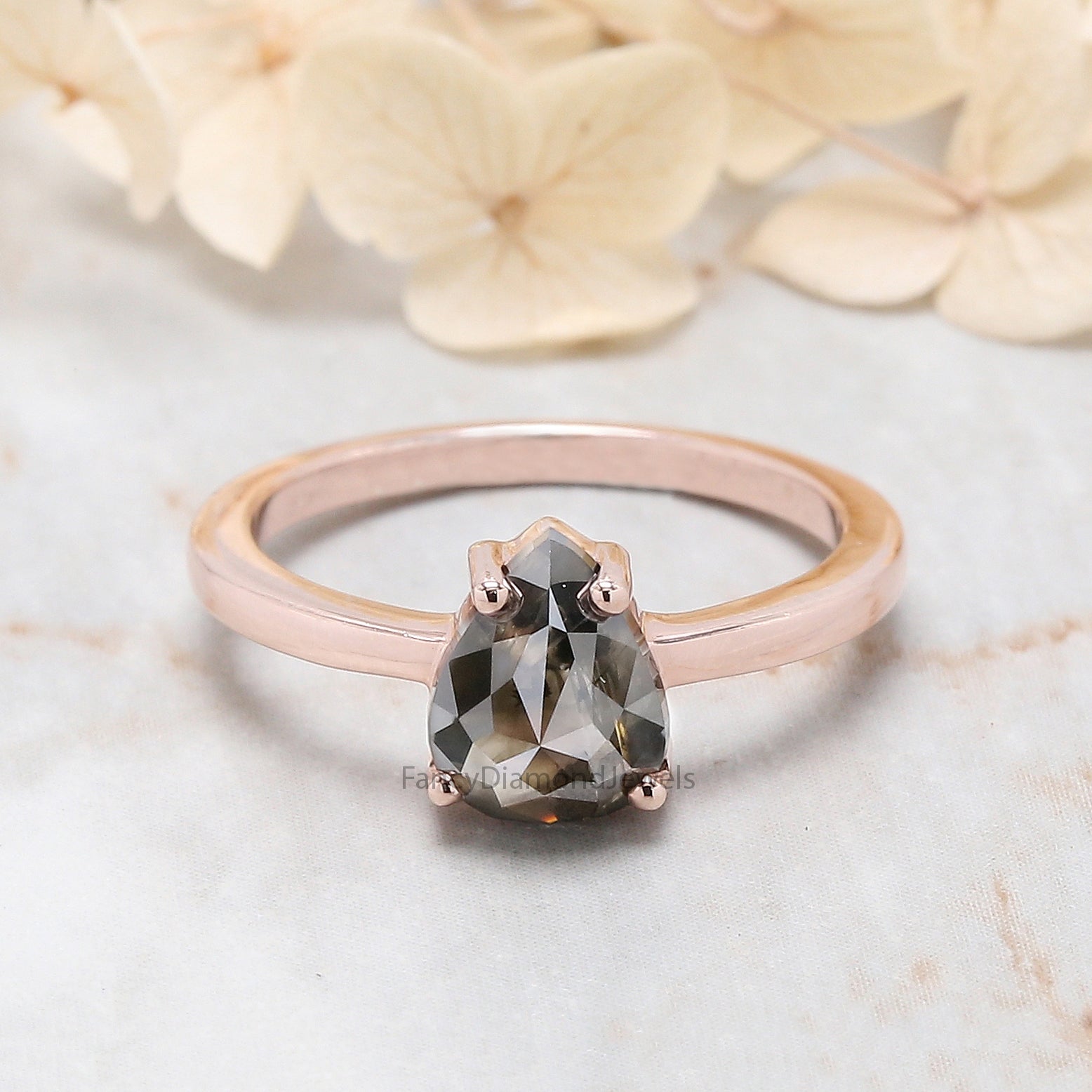 Pear Cut Brown Color Diamond Ring 1.80 Ct 8.30 MM Pear Diamond Ring 14K Solid Rose Gold Silver Pear Engagement Ring Gift For Her QL8894