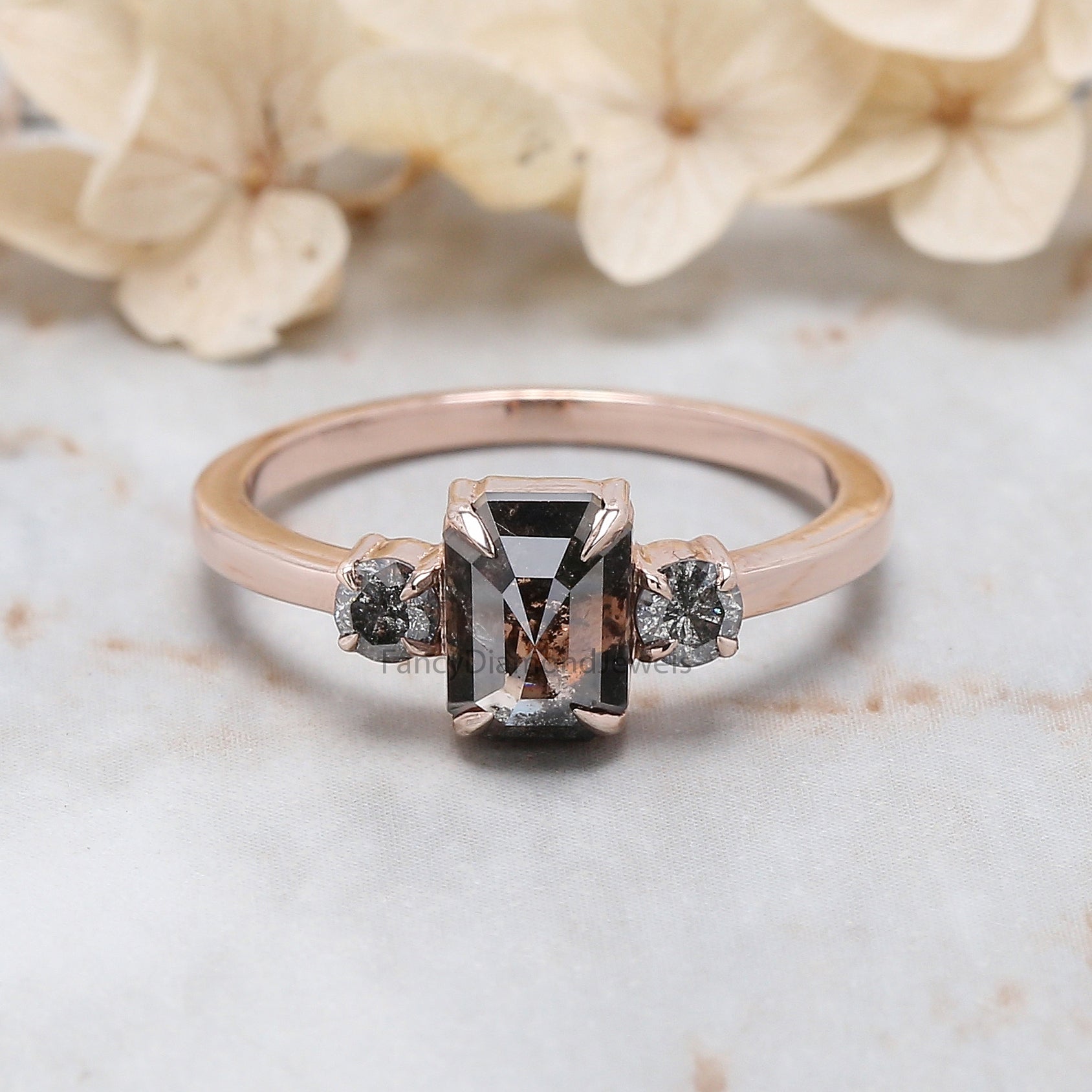Emerald Cut Black Color Diamond Ring 1.24 Ct 7.00 MM Emerald Diamond Ring 14K Solid Rose Gold Silver Engagement Ring Gift For Her QN615
