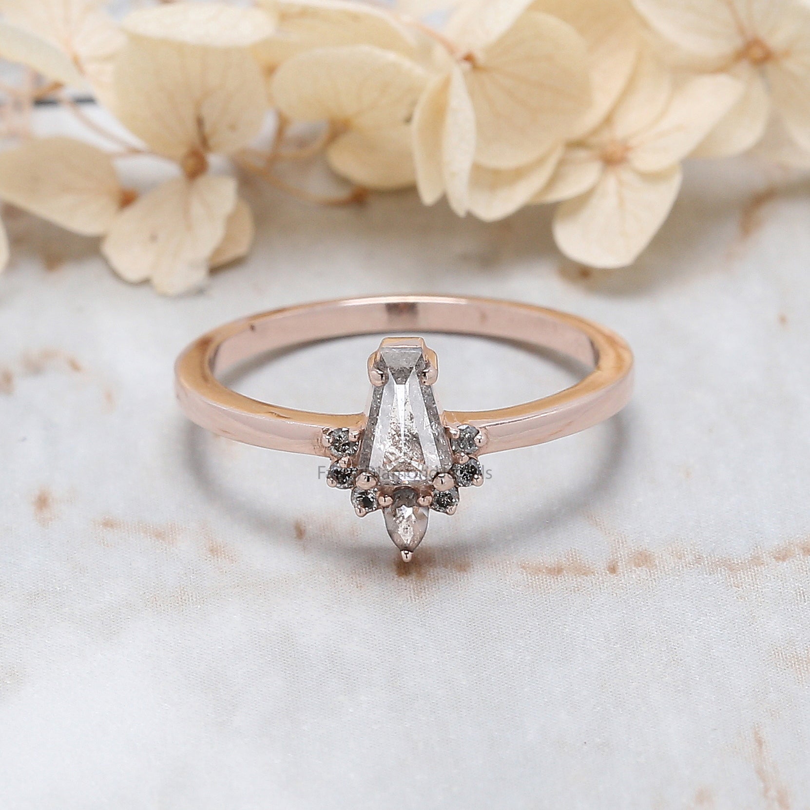 Coffin Cut Salt And Pepper Diamond Ring 0.43 Ct 5.90 MM Coffin Diamond Ring 14K Solid Rose Gold Silver Engagement Ring Gift For Her QN914