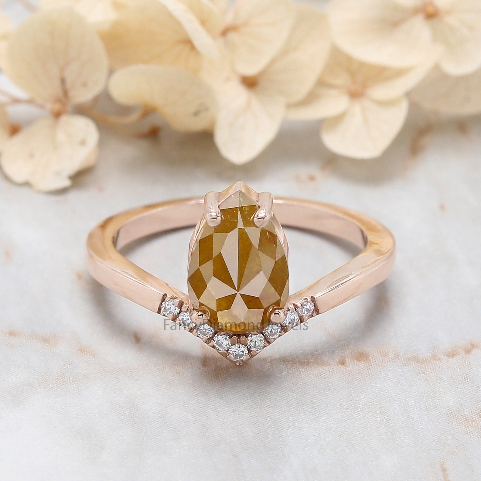 Pear Cut Yellow Color Diamond Ring 1.60 Ct 9.40 MM Pear Shape Diamond Ring 14K Solid Rose Gold Silver Engagement Ring Gift For Her QK2263