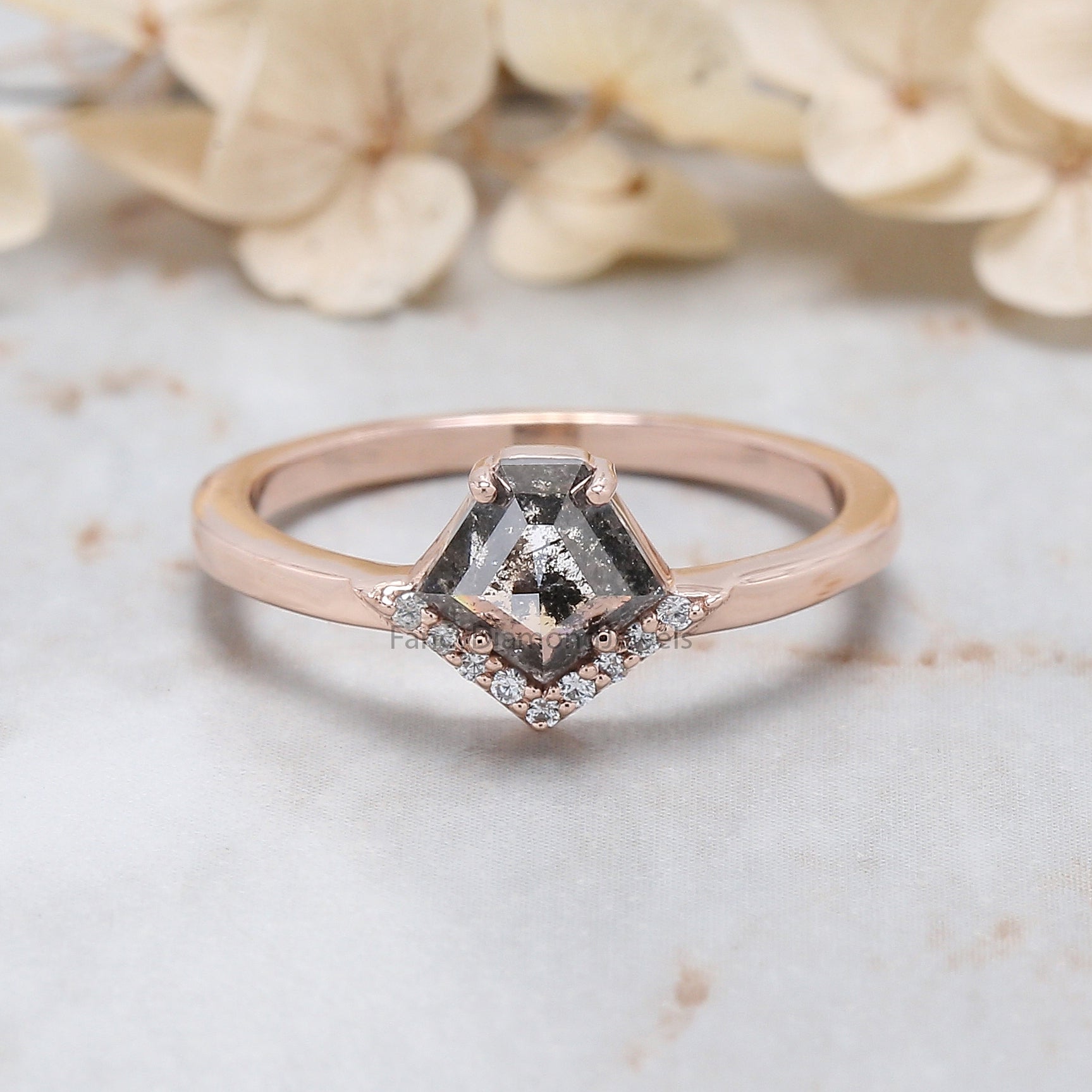 Pentagon Cut Salt And Pepper Diamond Ring 0.75 Ct 6.30 MM Pentagon Diamond Ring 14K Rose Gold Silver Engagement Ring Gift For Her QL9971