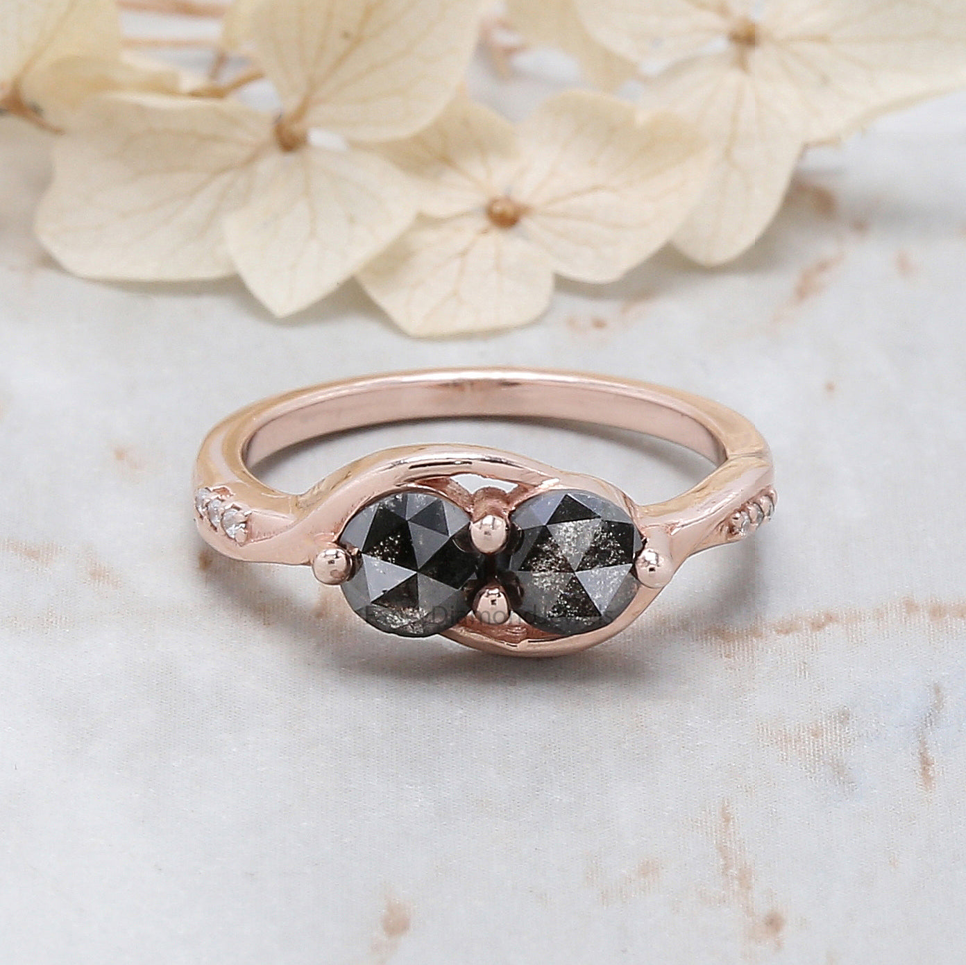 Round Rose Cut Salt And Pepper Diamond Ring 1.01 Ct 5.00 MM Round Diamond Ring 14K Rose Gold Silver Engagement Ring Gift For Her QL1662