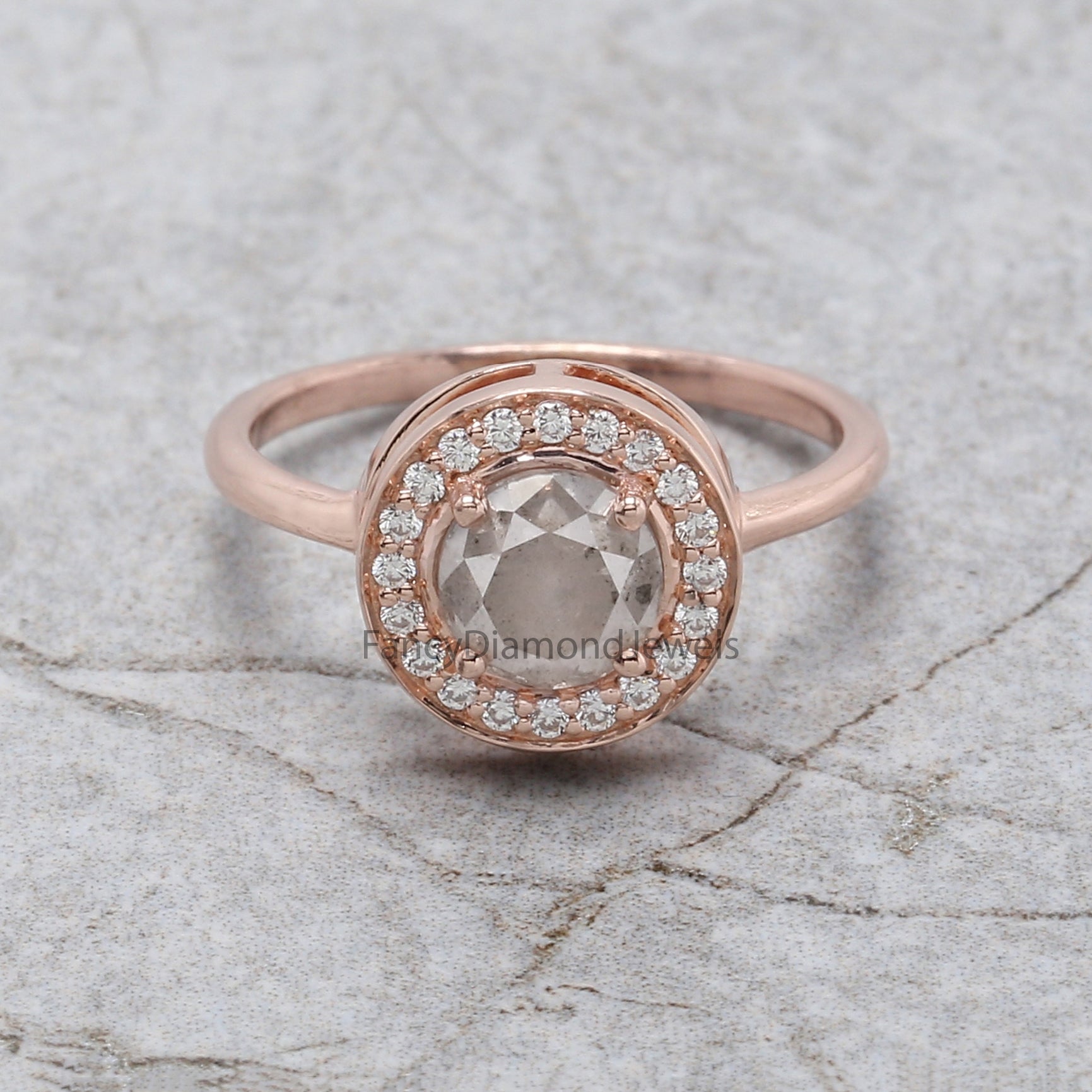 Round Cut Salt And Pepper Diamond Ring 1.25 Ct 6.15 MM Round Diamond Ring 14K Solid Rose Gold Silver Engagement Ring Gift For Her QN486