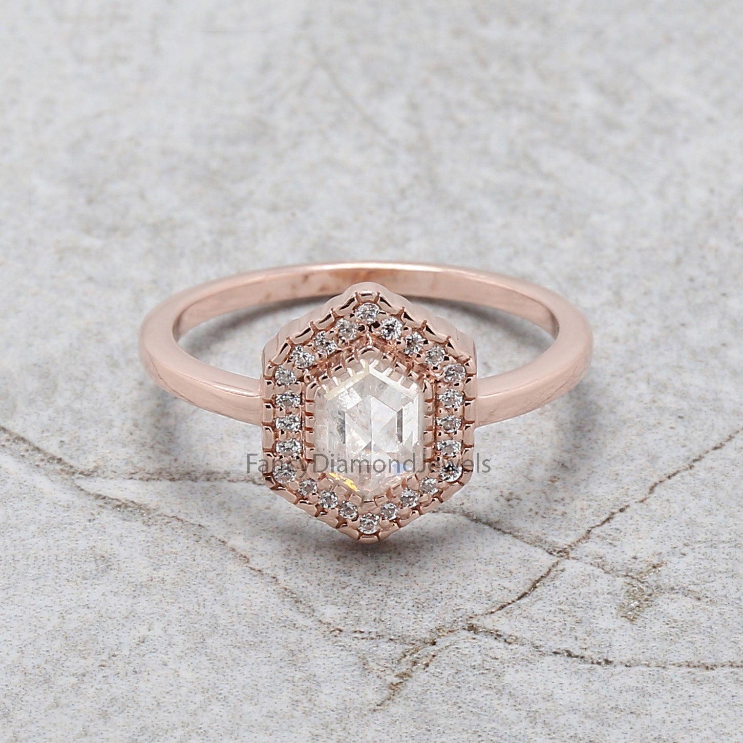 Hexagon Cut Salt And Pepper Diamond Ring 0.79 Ct 6.50 MM Hexagon Diamond Ring 14K Solid Rose Gold Silver Engagement Ring Gift For Her QL2587