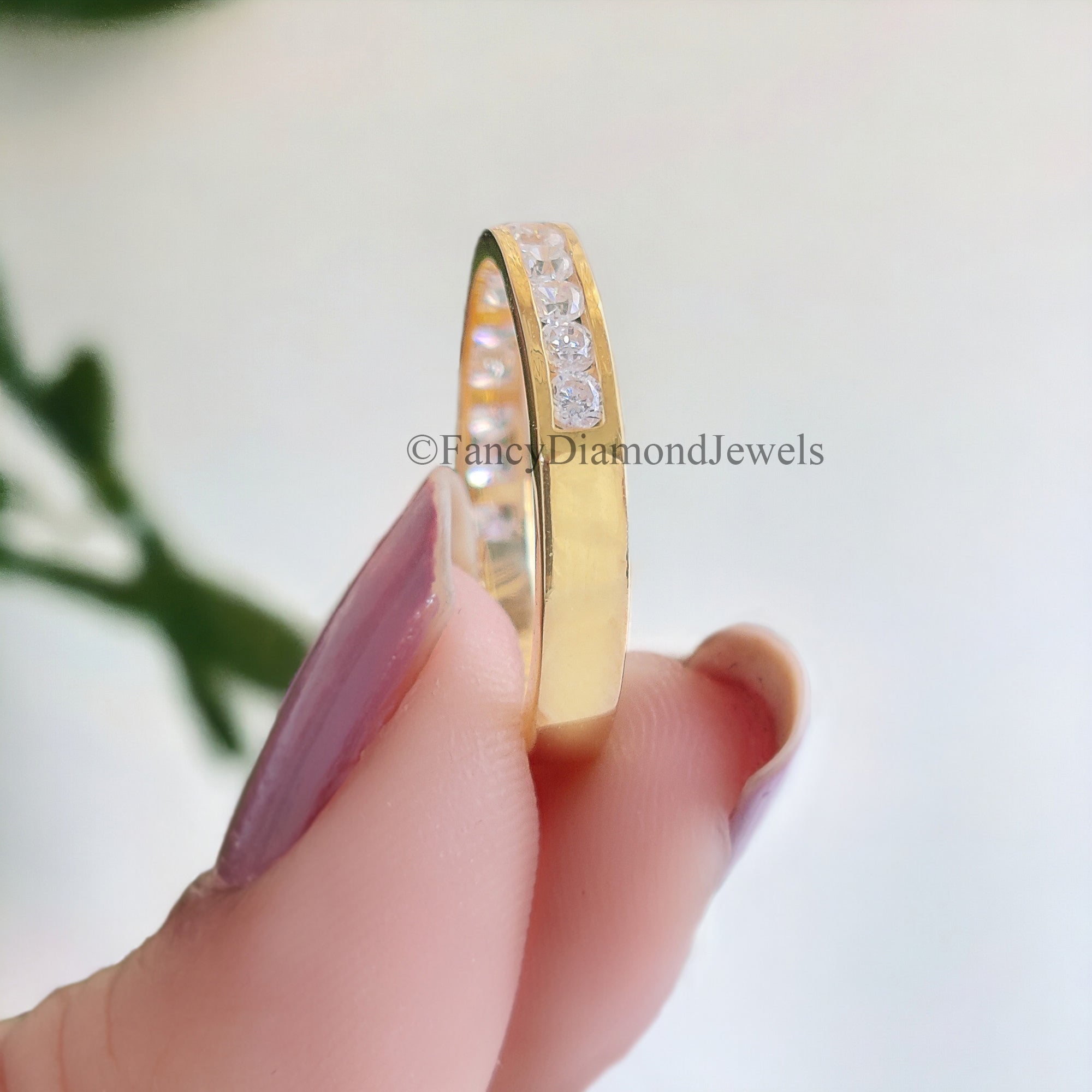 Stunning Round Cut Moissanite Wedding Band In Channel Setting Half Eternity Style Wedding Band Anniversary Gift for Her Bridal Band FD46