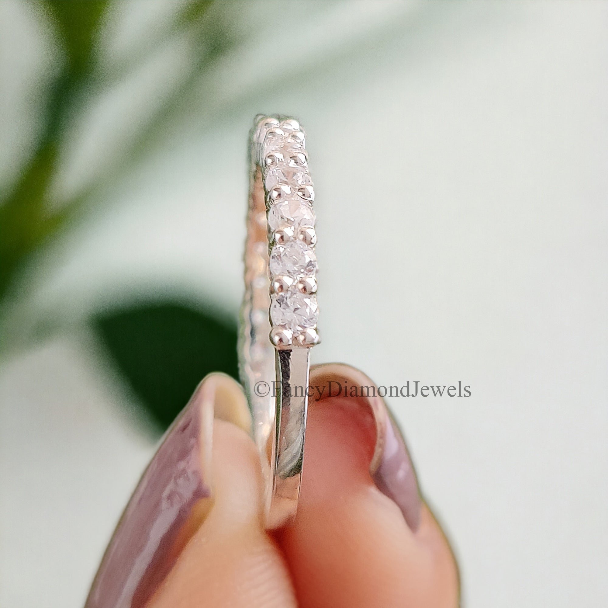 Round Brilliant Cut Colorless Moissanite Band 1.50/1.70/2.0 MM Eternity Wedding Band Half Eternity Anniversary Gift for Her Bridal Band FD21