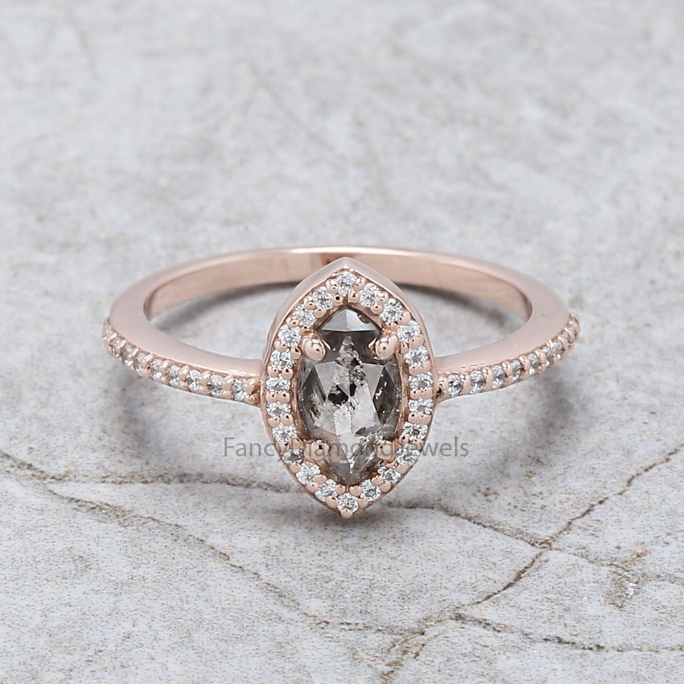 Marquise Salt And Pepper Diamond Ring 0.54 Ct 7.80 MM Marquise Diamond Ring 14K Solid Rose Gold Silver Engagement Ring Gift For Her QL348