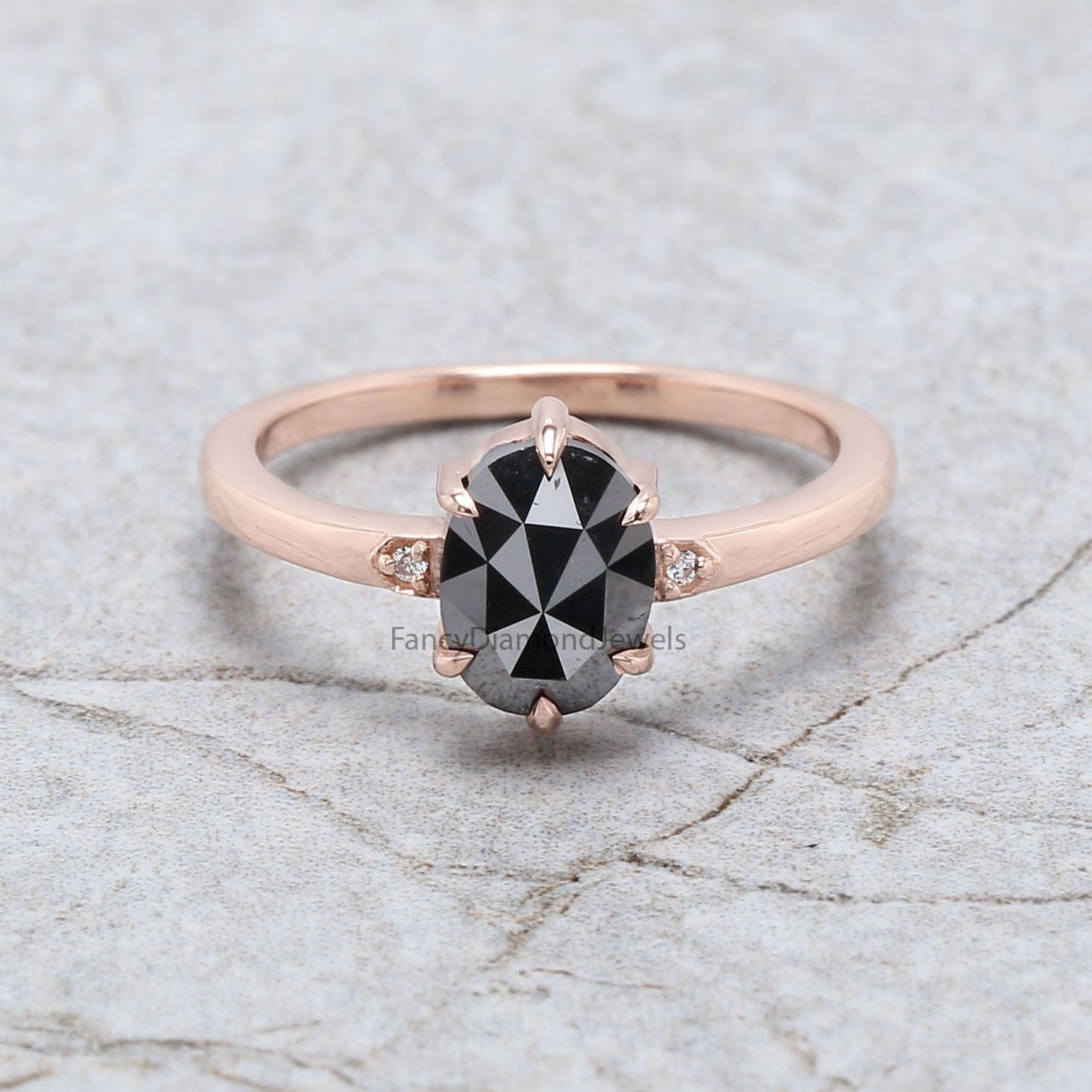 Oval Cut Black Color Diamond Ring 1.14 Ct 7.71 MM Oval Shape Diamond Ring 14K Solid Rose Gold Silver Oval Engagement Ring Gift For Her QN1976