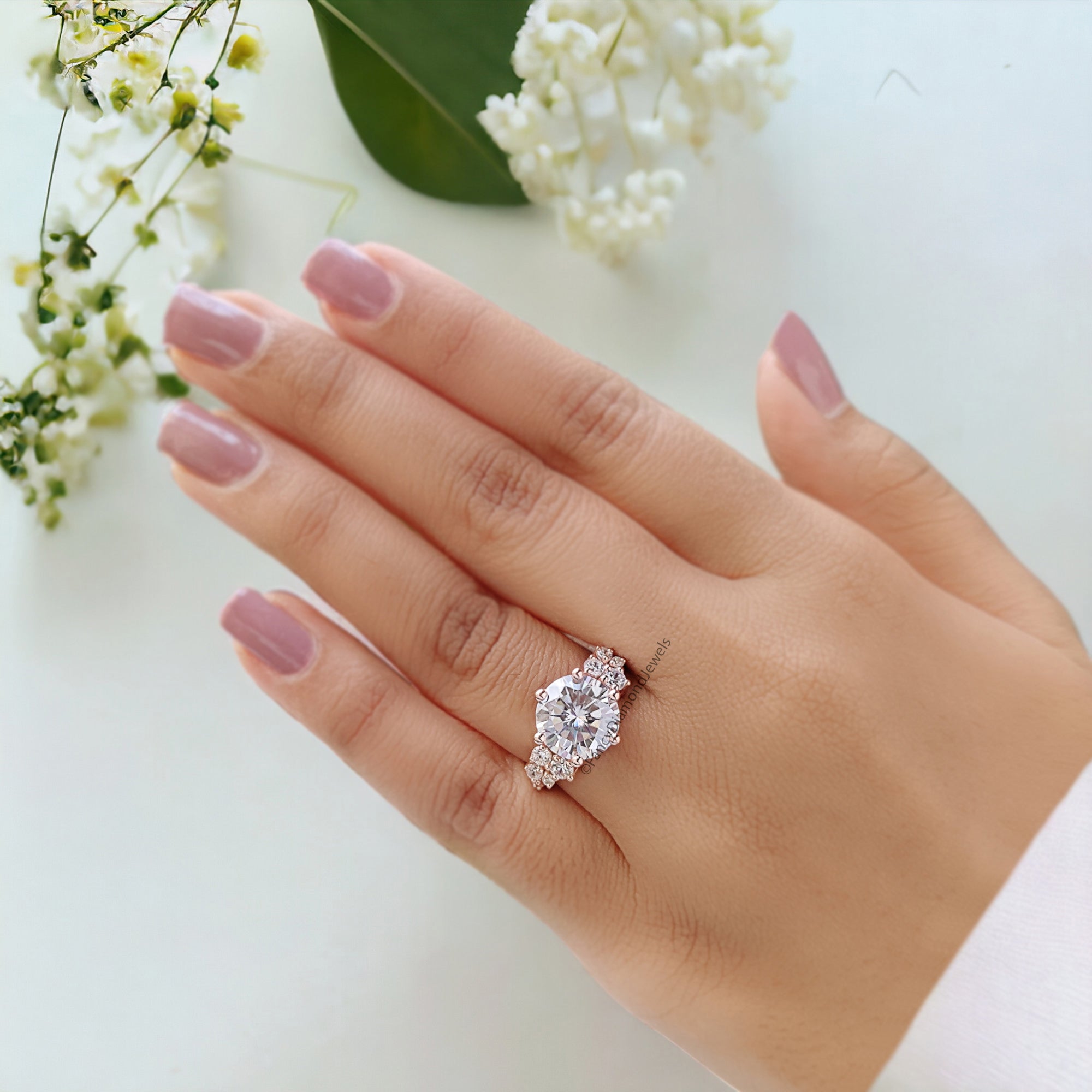 3.55 TW Round Brilliant Cut Colorless Moissanite Ring Unique Snowdrift 6 Prong Engagement Ring Wedding Ring Anniversary Gift Ring FD265